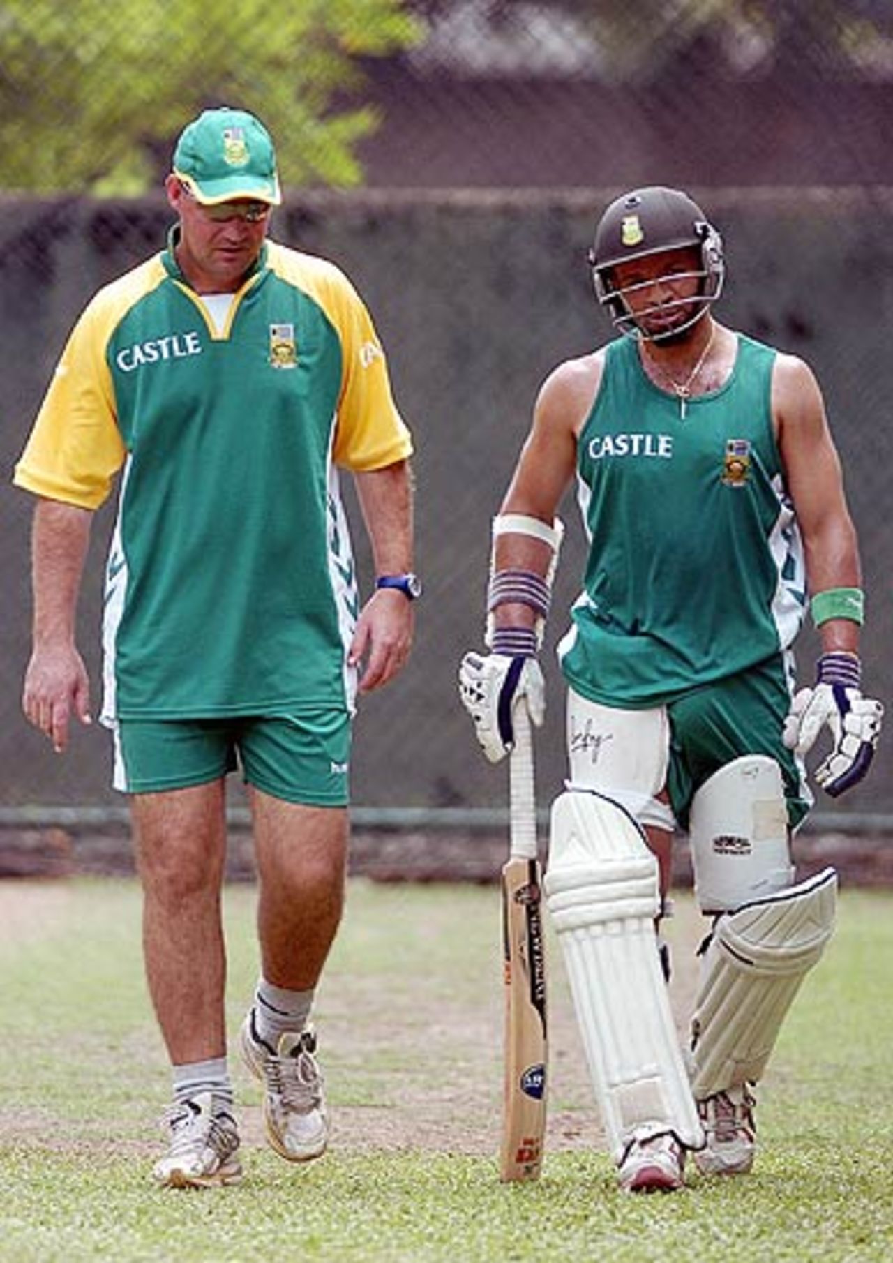 Ashwell Prince and Mickey Arthur chat after a net session, Sinhalease Sports Club, Colombo, July 21, 2006