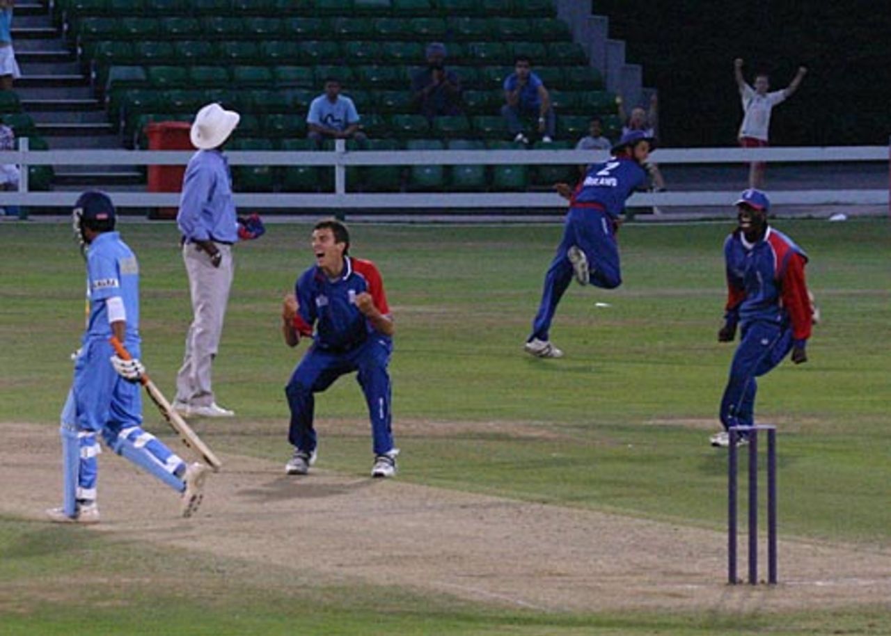Steven Finn celebrates Moeen Ali's catch to dismiss Shahbaz Nadeem, England U-19 v India U-19, 3rd ODI, Cardiff, July 21, 2006