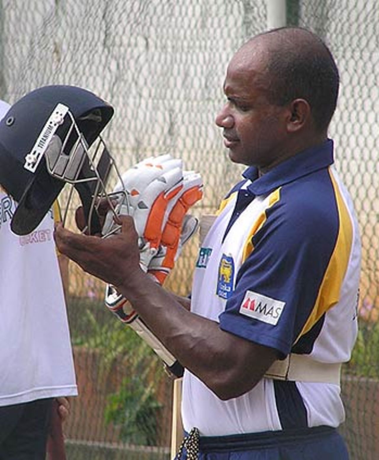 Sanath Jayasuriya prepares for a stint in the nets at the Sinhalese Sports Club ahead of the first Test against South Africa, July 25, 2006, Colombo