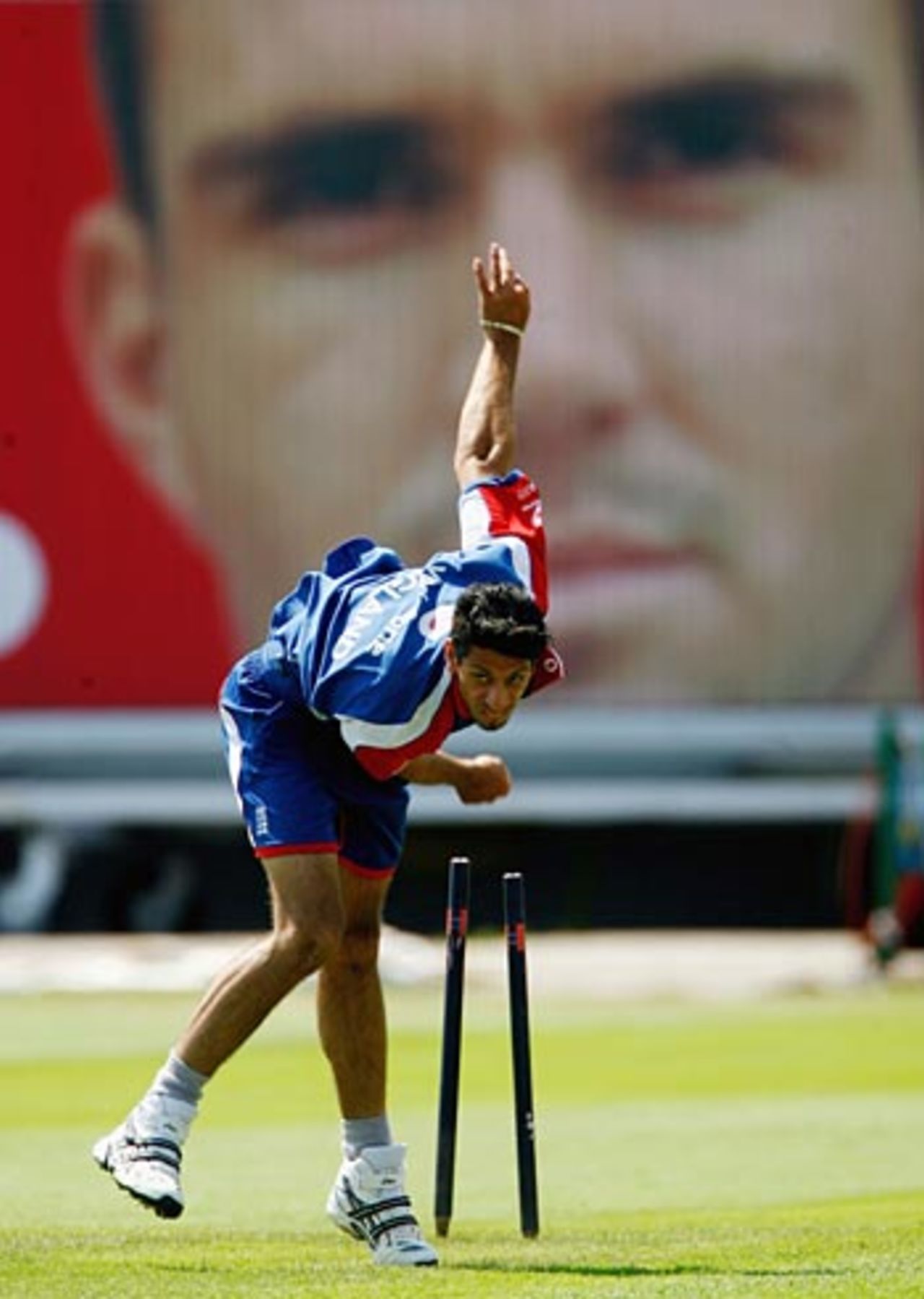 Somebody's watching you ... Sajid Mahmood in the nets, Old Trafford, July 25, 2006