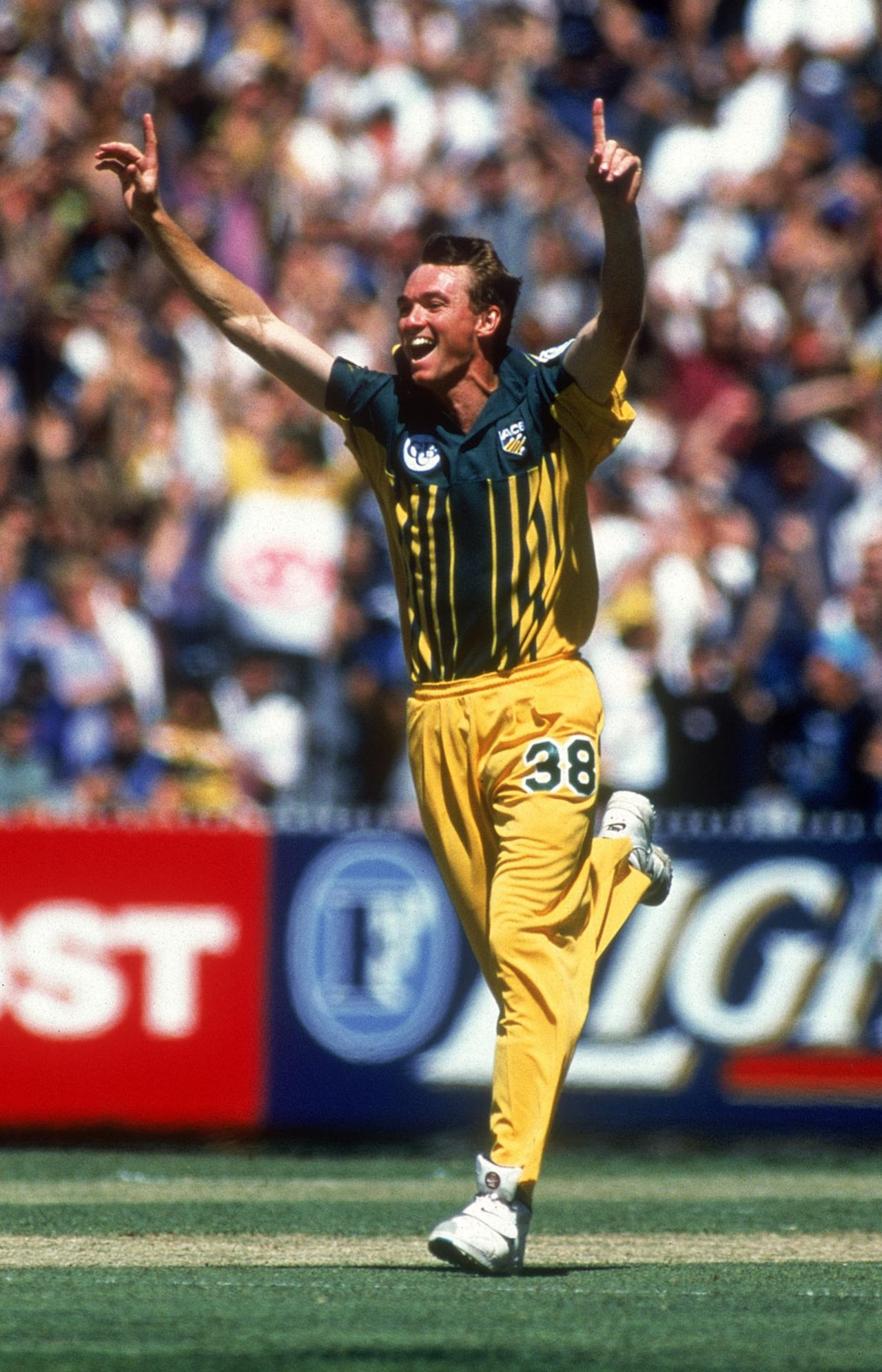 Anthony Stuart celebrates his hat-trick, Australia v Pakistan, Carton and United Series, Melbourne, January 16, 1997 