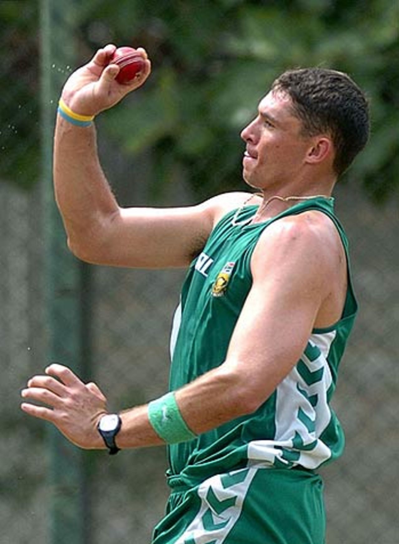 Andre Nel charges in during a net session in Colombo on the eve of the first Test, South Africa in Sri Lanka, July 26, 2006