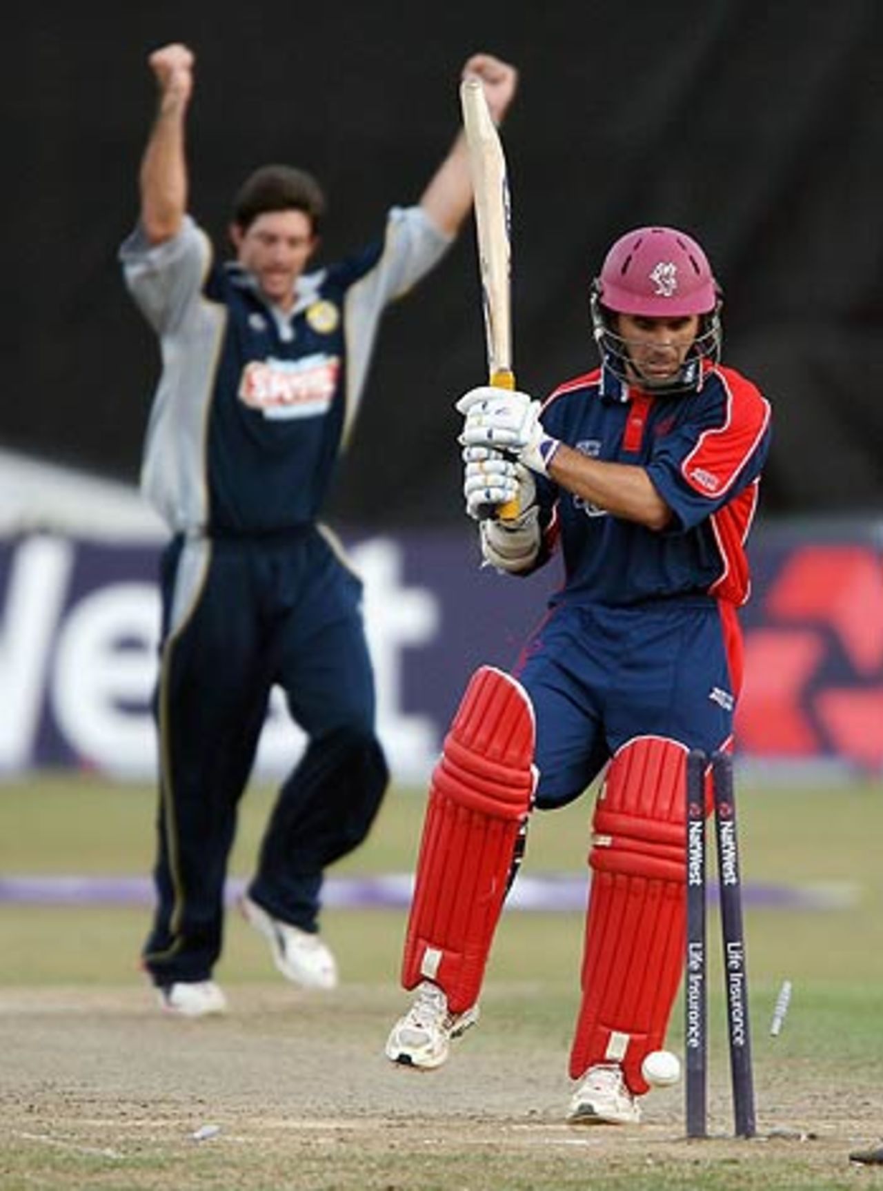 Justin Langer is bowled by Tyron Henderson for 5, Somerset v Kent, Pro40, Taunton, July 26, 2006