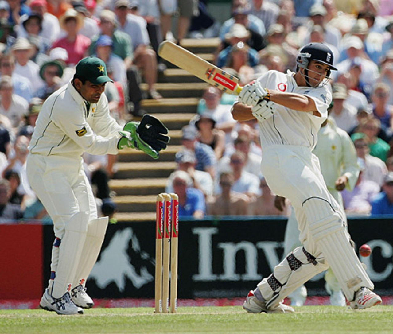 Alastair Cook pulls one into his foot, England v Pakistan, 2nd Test, Old Trafford, July 28, 2006