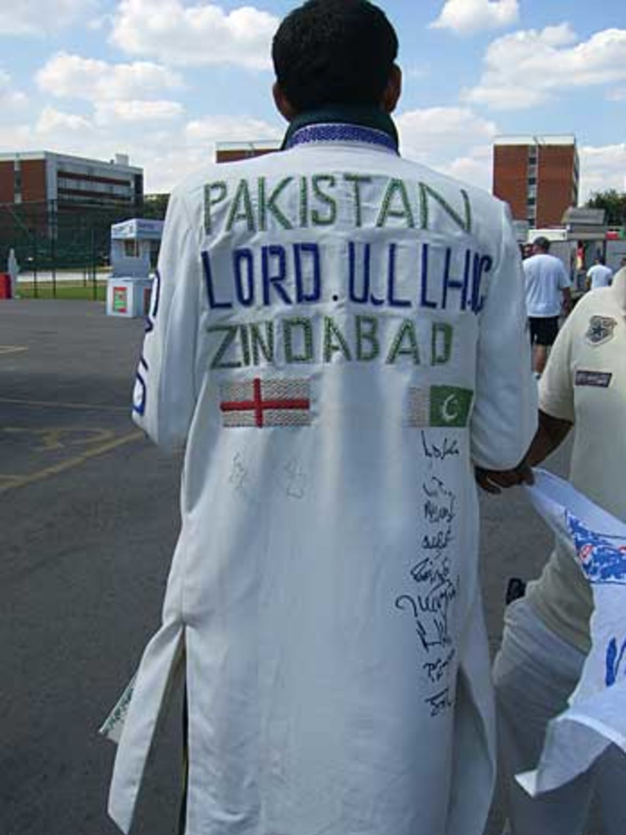 Dream coat - Pakistan fan Mohammed Ullah shows off his handiwork, England v Pakistan, 2nd Test, Old Trafford, July 29, 2006