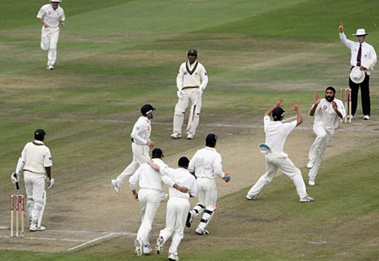 And another: Faisal Iqbal falls to Monty Panesar, England v Pakistan, 2nd Test, Old Trafford, July 29, 2006