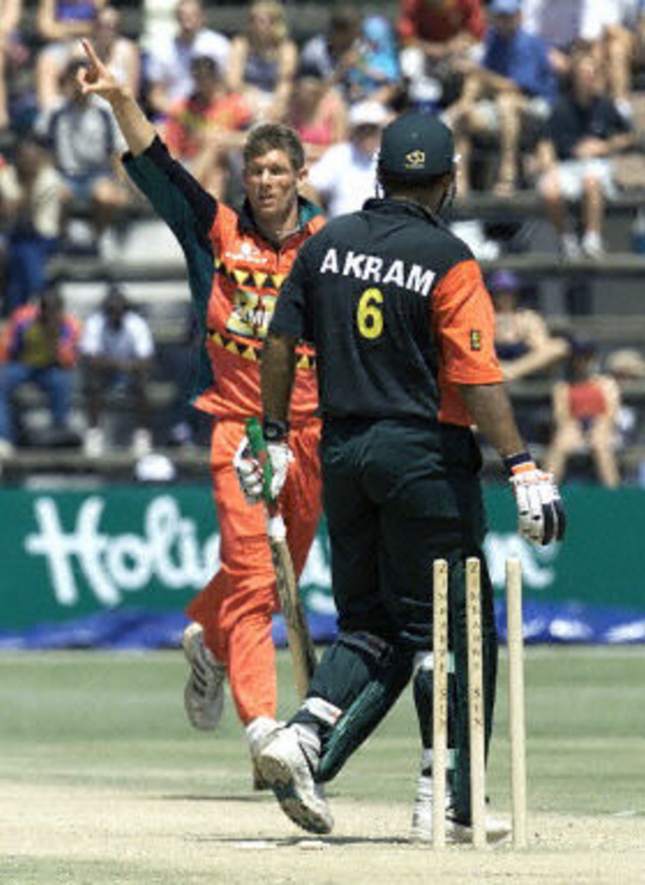 Andy Blignaut removes Akram Khan, Zimbabwe v Bangladesh, 2nd ODI, Harare Sports Club, April 8, 2001