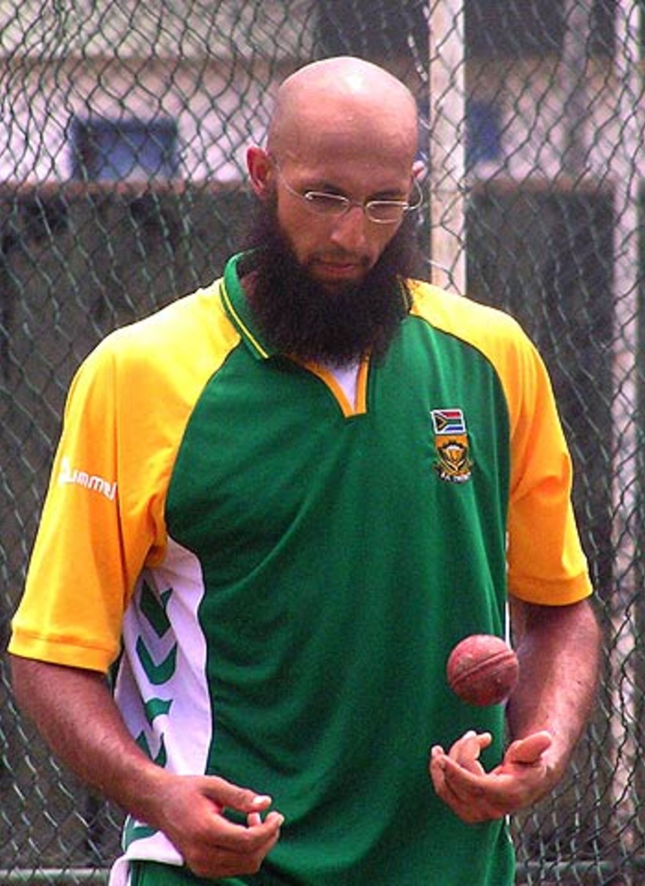Hashim Amla has a bowl during a net session, Colombo, August 2, 2006
