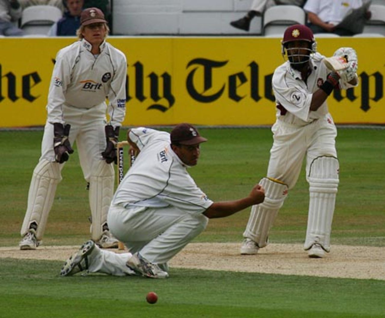 Bilal Shafayat drives past Mark Butcher, Surrey v Northants, The Oval, August 2, 2006