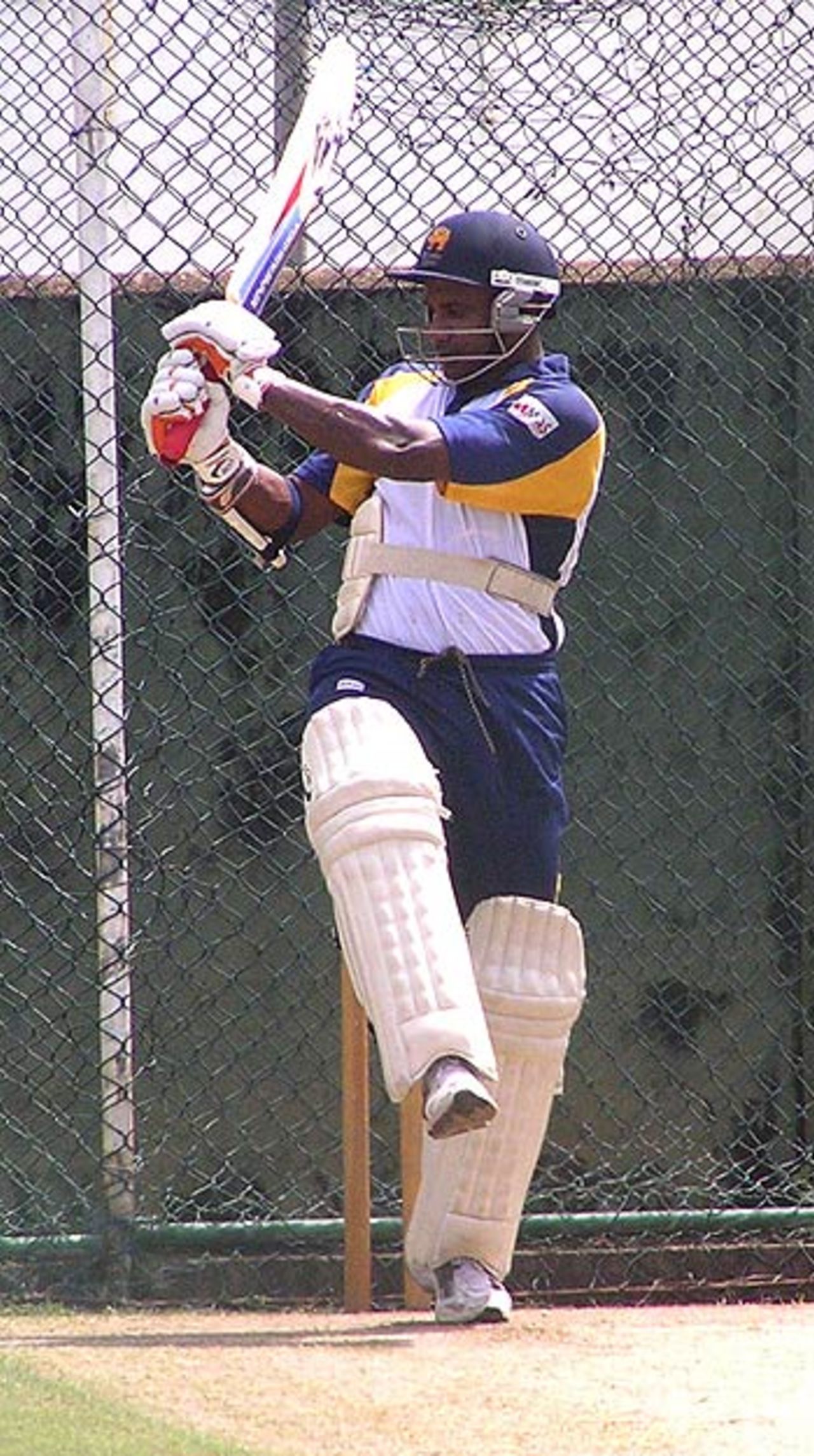 Sanath Jayasuriya gets aggressive at the Sinhalese Sports Club nets, Colombo, August 3, 2006