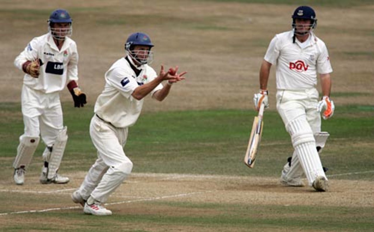 Michael Yardy is caught by Iain Sutcliffe at short leg, Sussex v Lancashire, County Championship, Hove, August 4, 2006