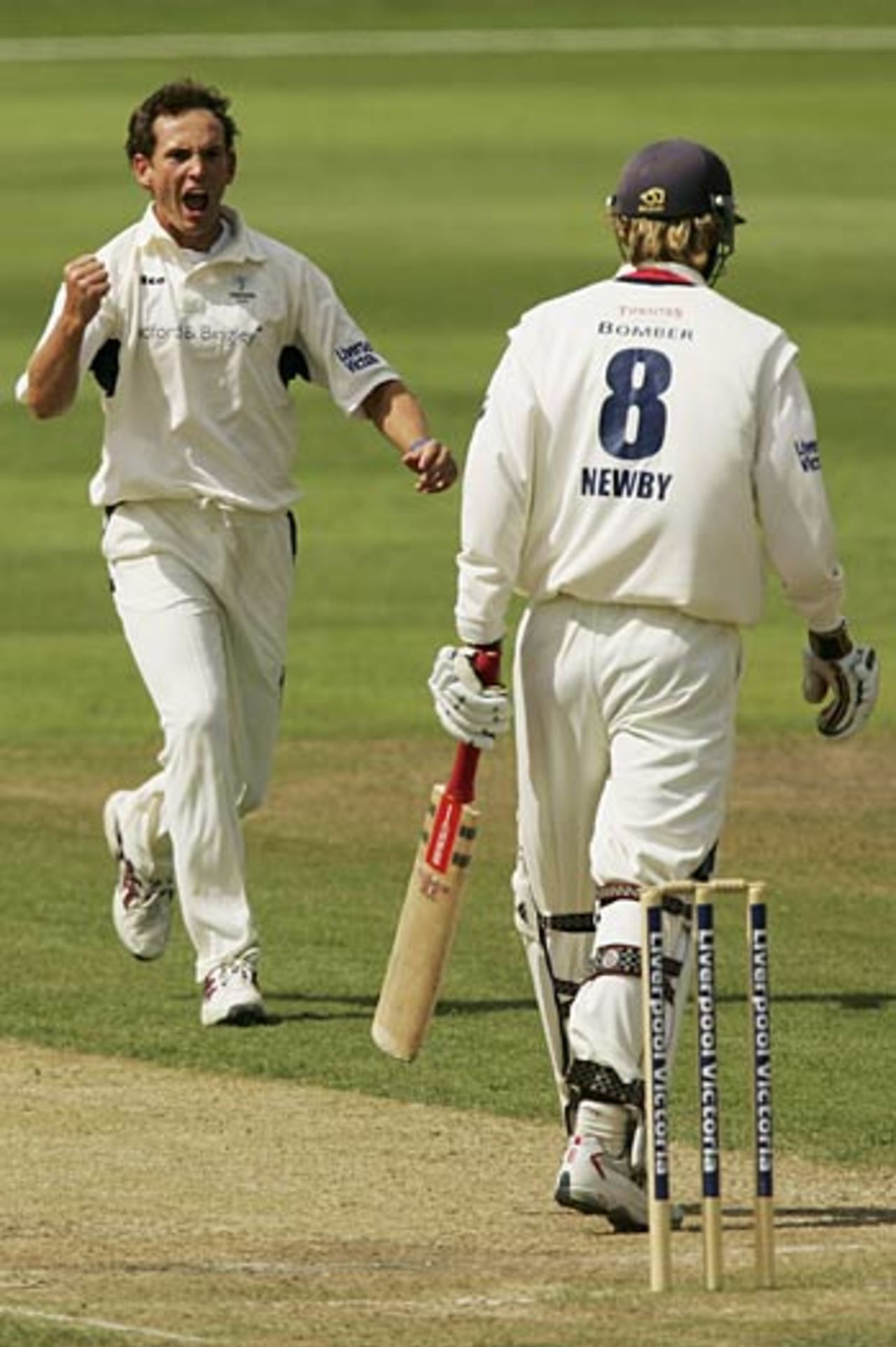 Deon Kruis removes Oliver Newby and finished with a five-wicket haul, Lancashire v Yorkshire, Old Trafford, August 10, 2006