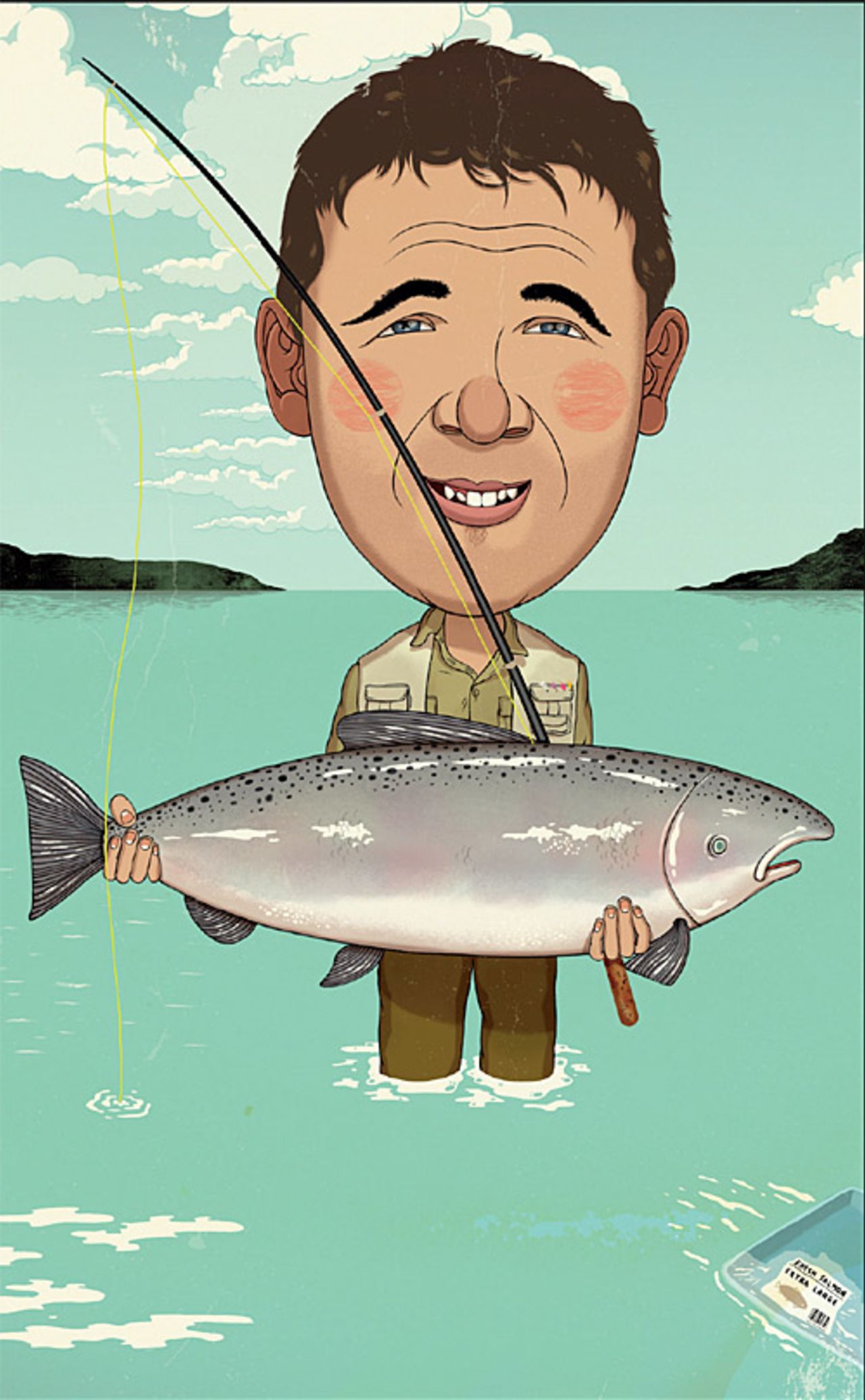 Cartoon of Robert Croft fly-fishing