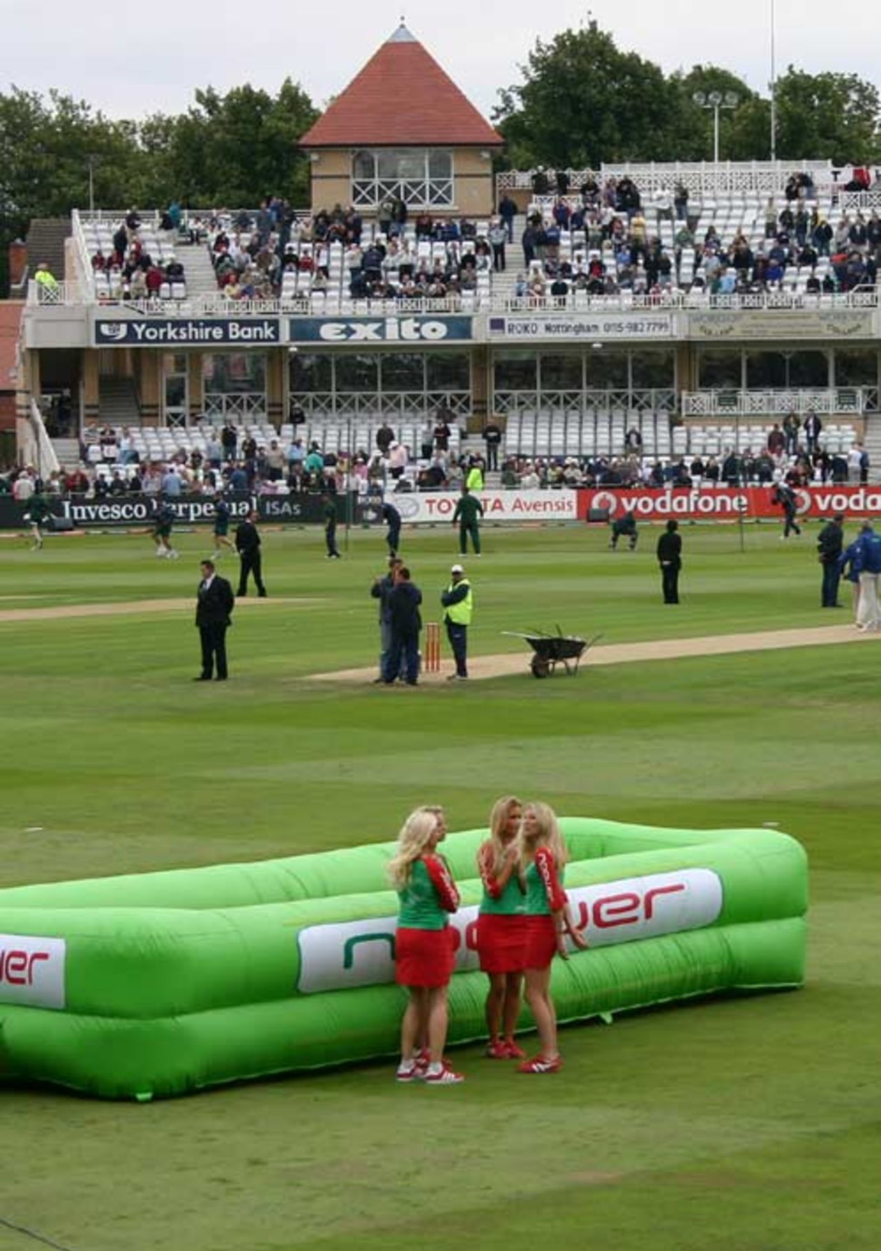 The ground is readied at Trent Bridge for the mascot race after the first semi-final, Twenty20 finals day, Trent Bridge, August 12, 2006