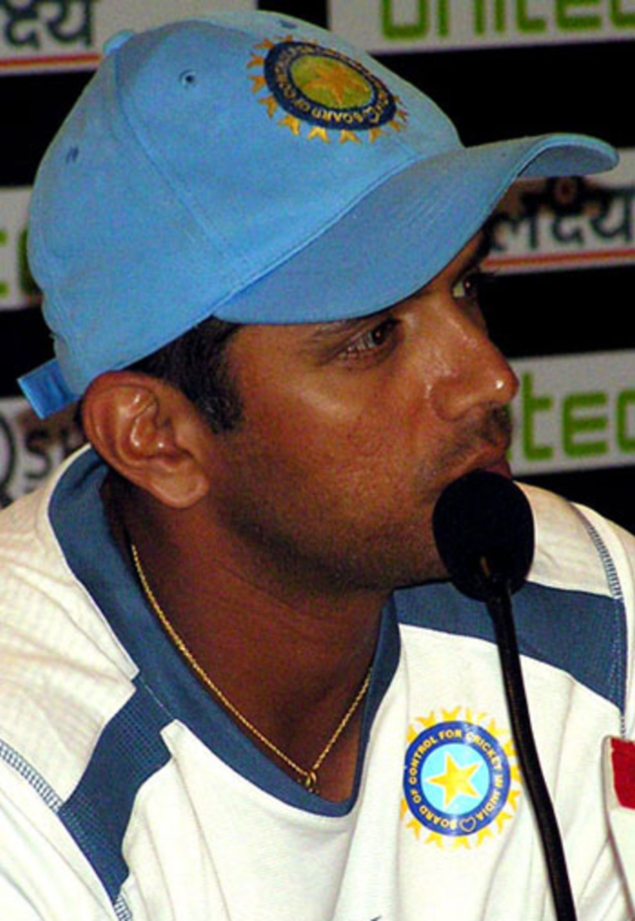 Rahul Dravid speaks at the press conference of the three-nation Unitech Cup, Colombo, July 12, 2006