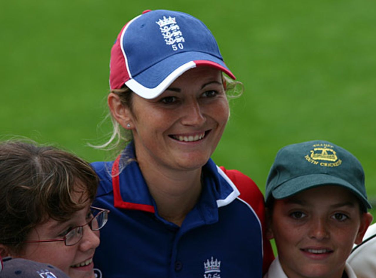 Charlotte Edwards is surrounded by fans and autograph hunters in a delayed start at Lord's, England Women v India Women, 1st ODI, Lord's, August 14, 2006
