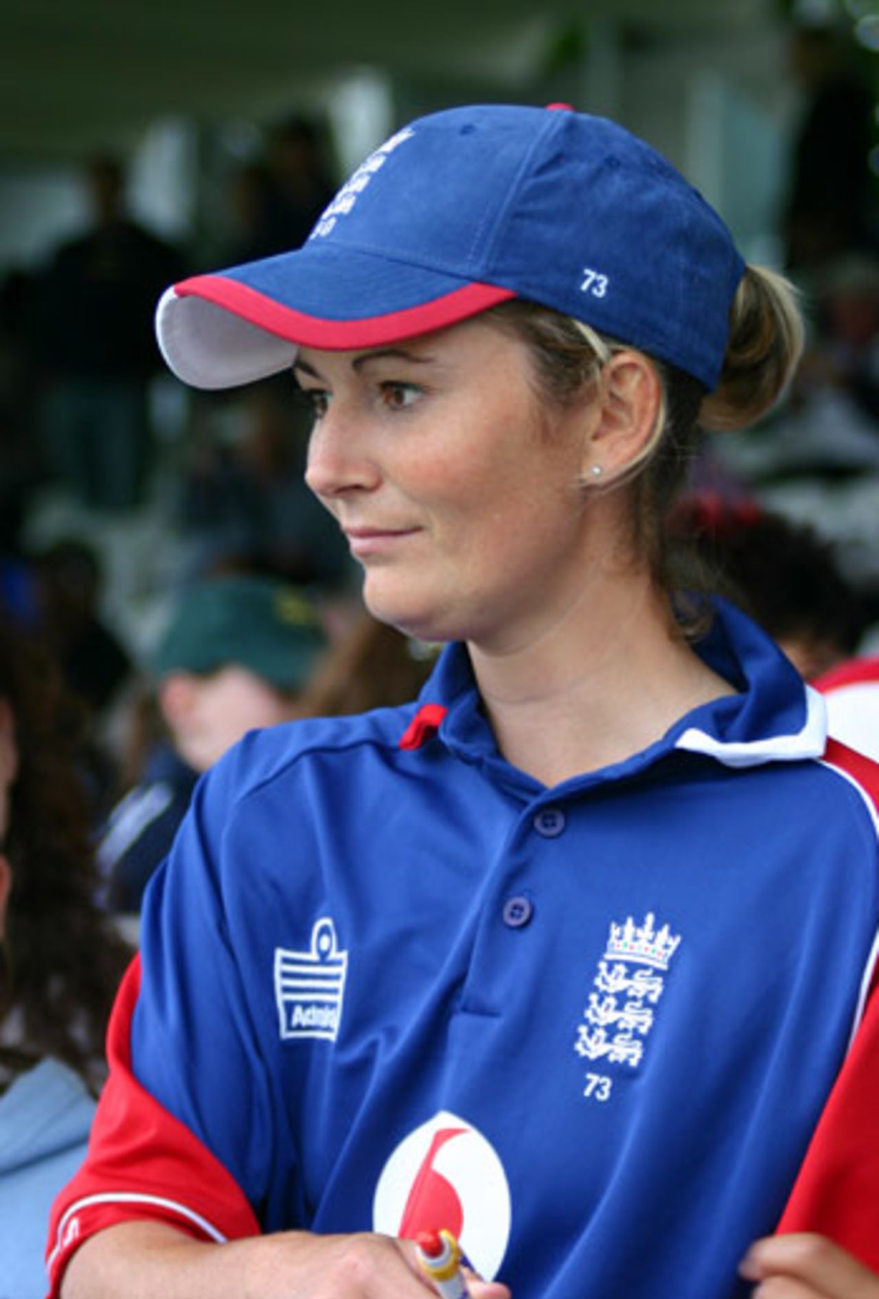 Charlotte Edwards signs some autographs in a delayed start at Lord's, England Women v India Women, 1st ODI, Lord's, August 14, 2006