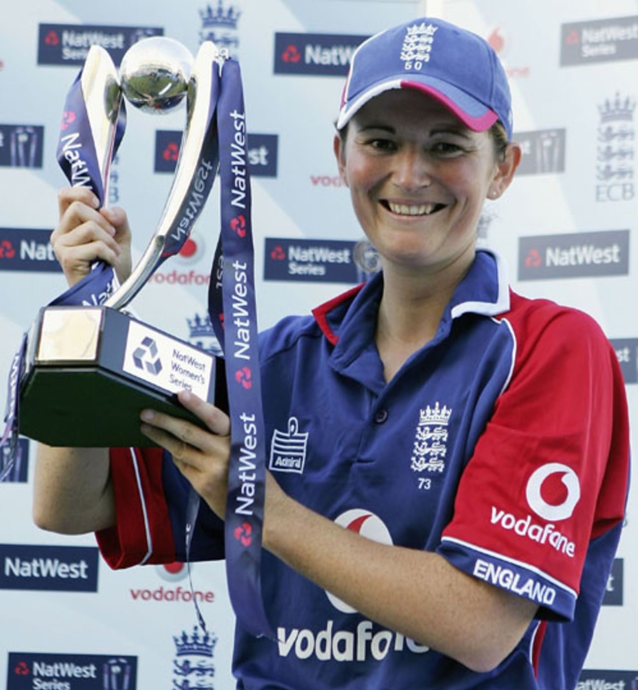 Charlotte Edwards with the series trophy after England's win, England v india, 5th women's ODI, Southampton, August 25, 2006