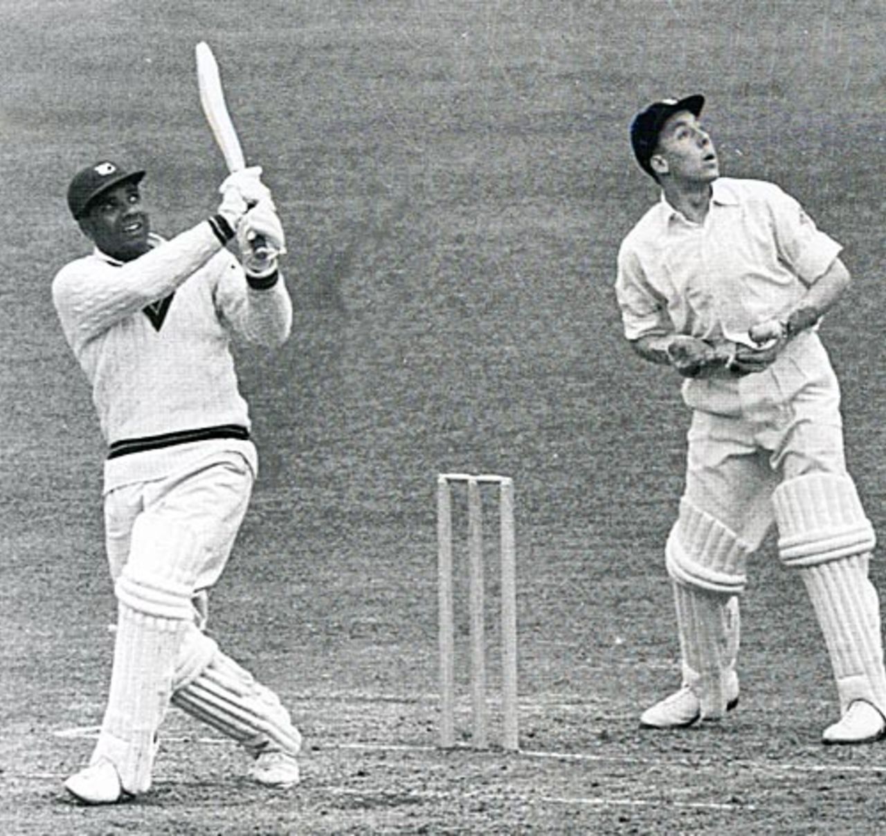 Clyde Walcott on the attack against England in 1957