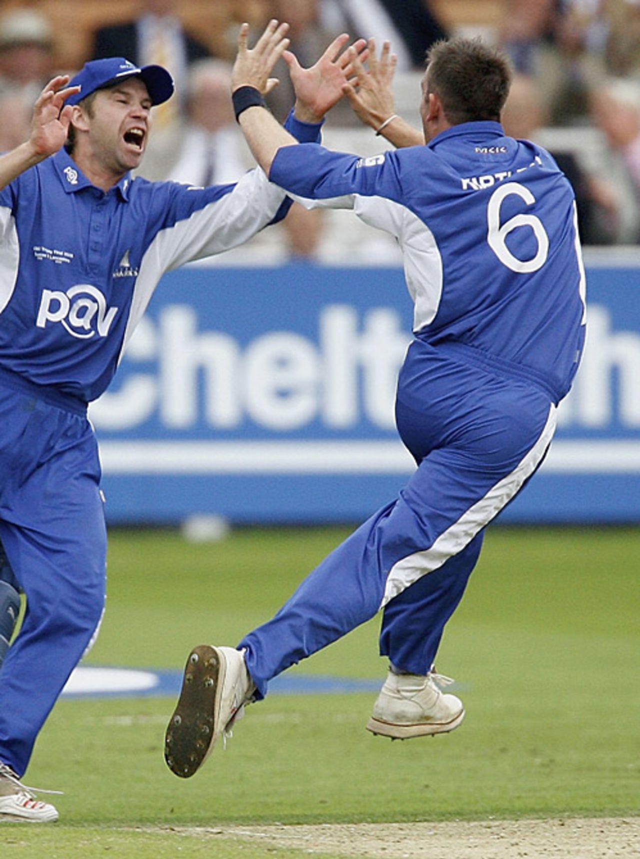 James Kirtley celebrates one of his three quick wickets, Lancashire v Sussex, C&G Trophy Final, Lord's, August 26, 2006