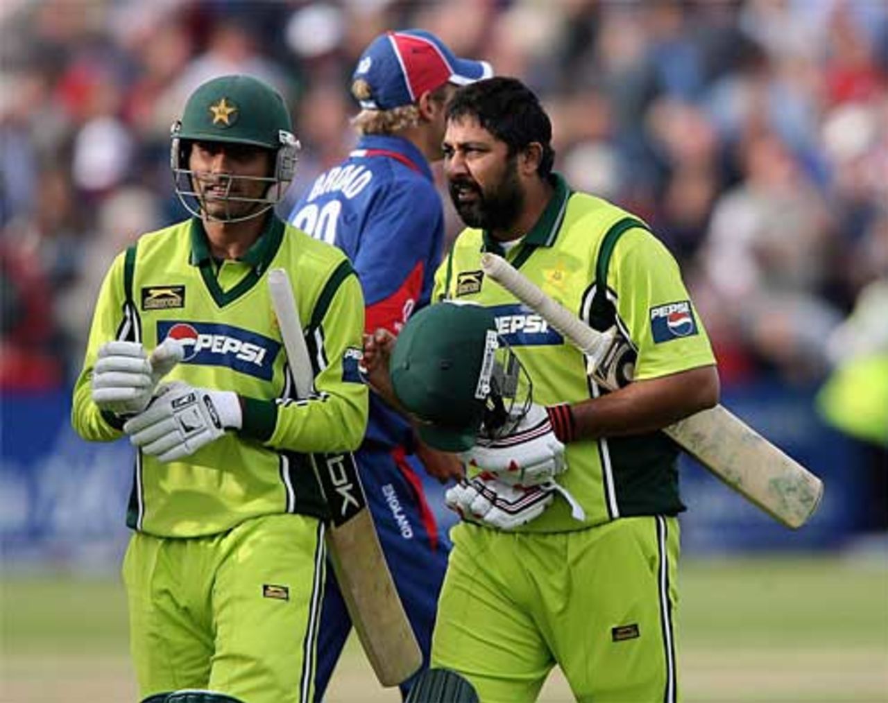 Abdul Razzaq and Inzamam-ul-Haq walk off after a job well done, England v Pakistan, Twenty20, Bristol, August 28, 2006