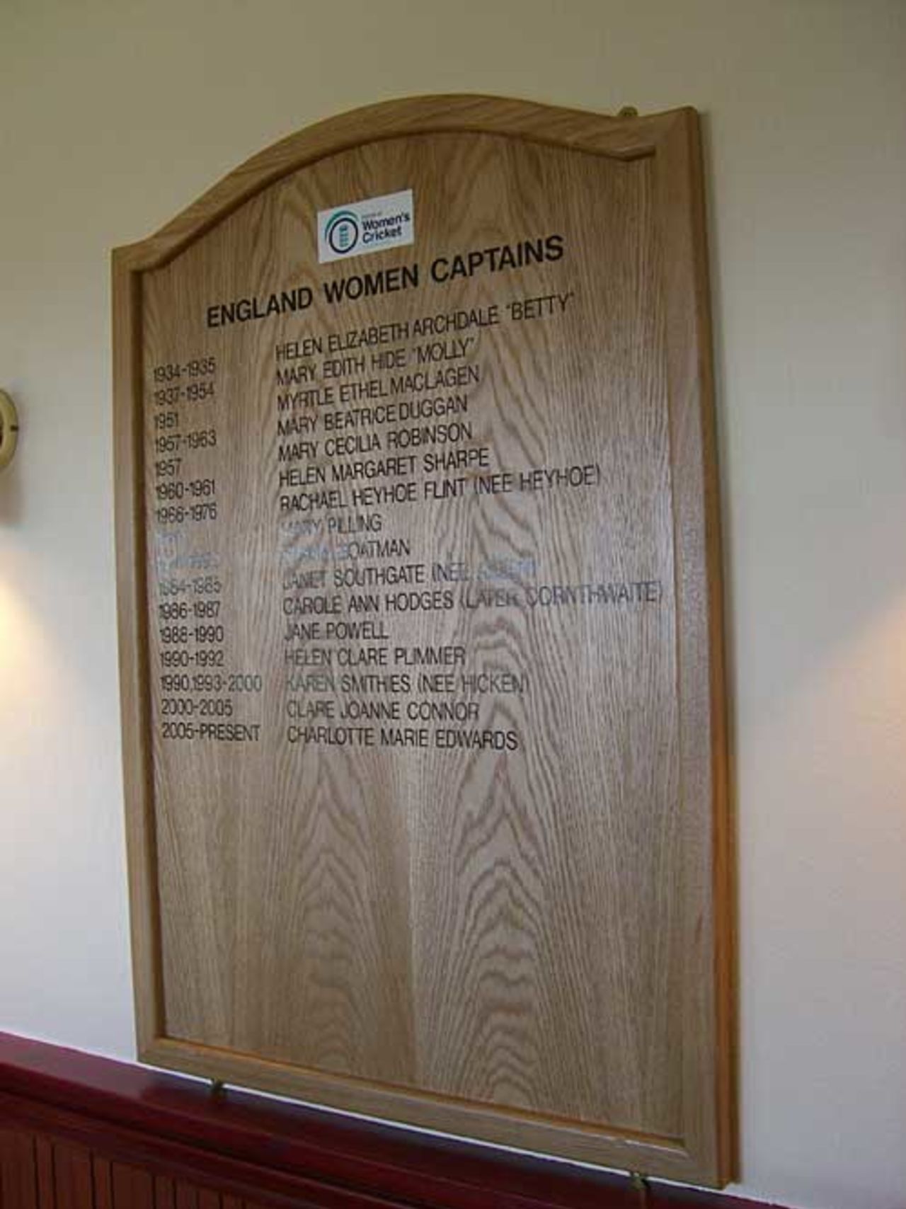 The honours board of England women captains is unveiled at Taunton, England women v India women, second Test, Taunton, 29 August, 2006