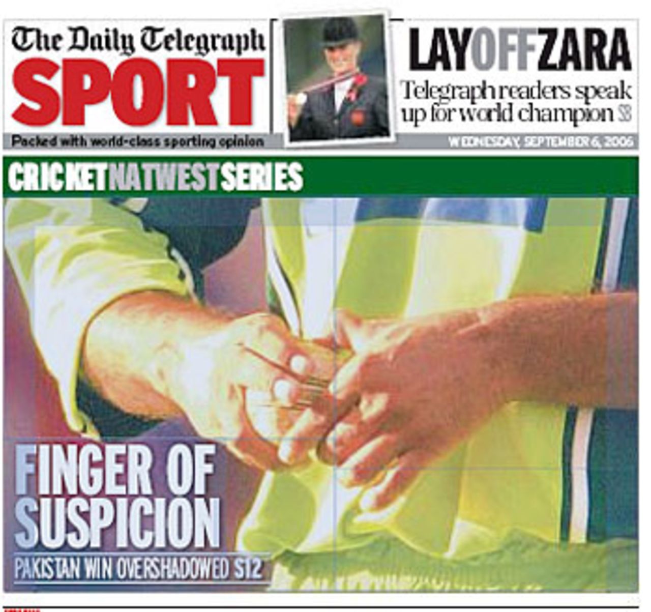 The lead story in the sports section of <I>The Daily Telegraph</I>