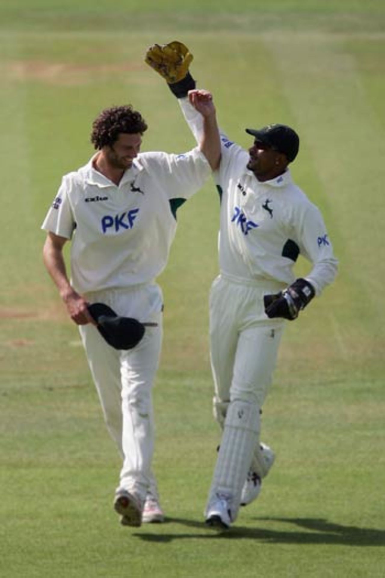 Charlie Shreck is congratulated by David Alleyne, Middlesex v Nottinghamshire, Lord's, September 6, 2006