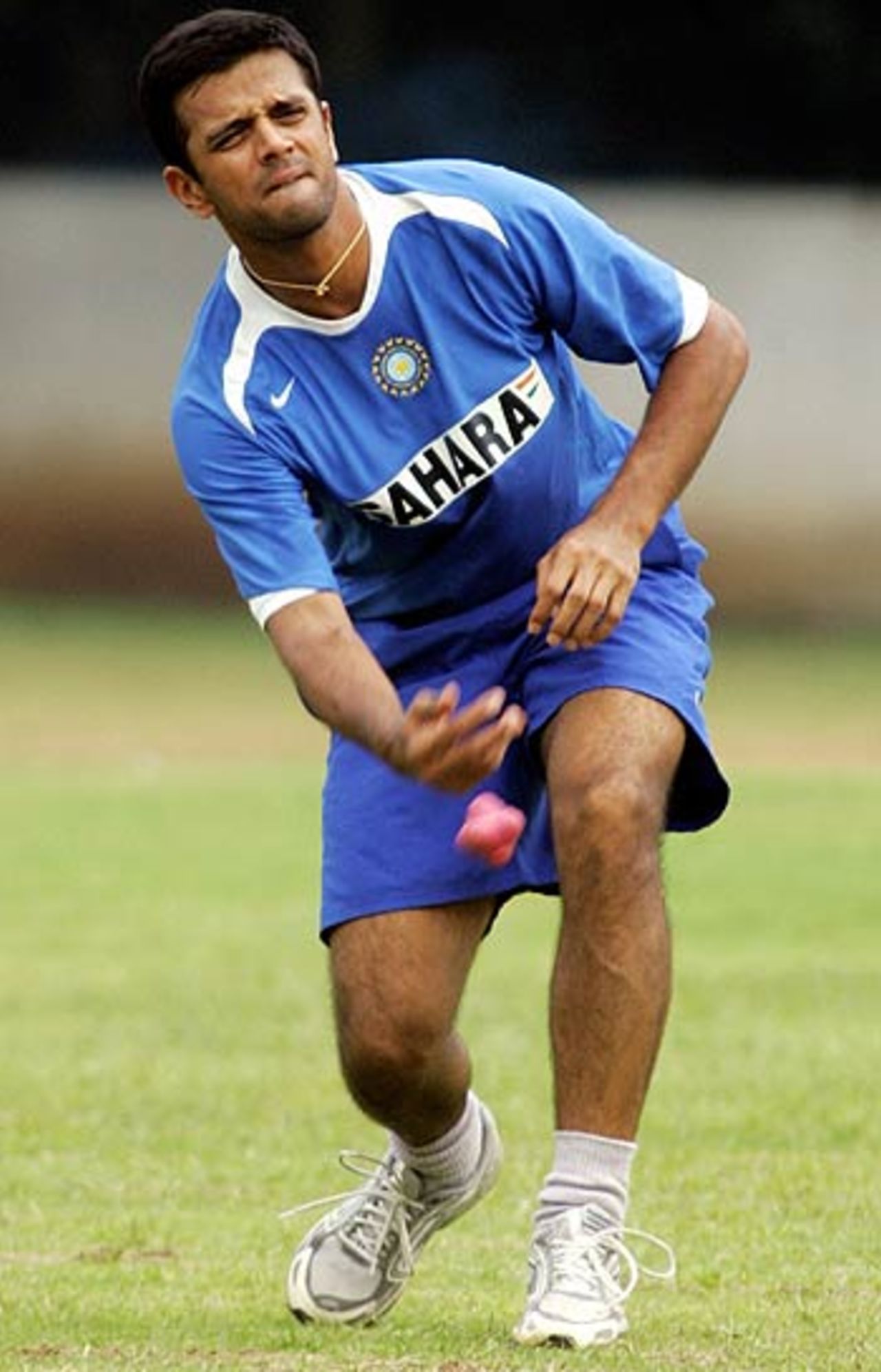 Rahul Dravid practises using an oddly shaped ball at the National Cricket Academy, Bangalore, September 7, 2006