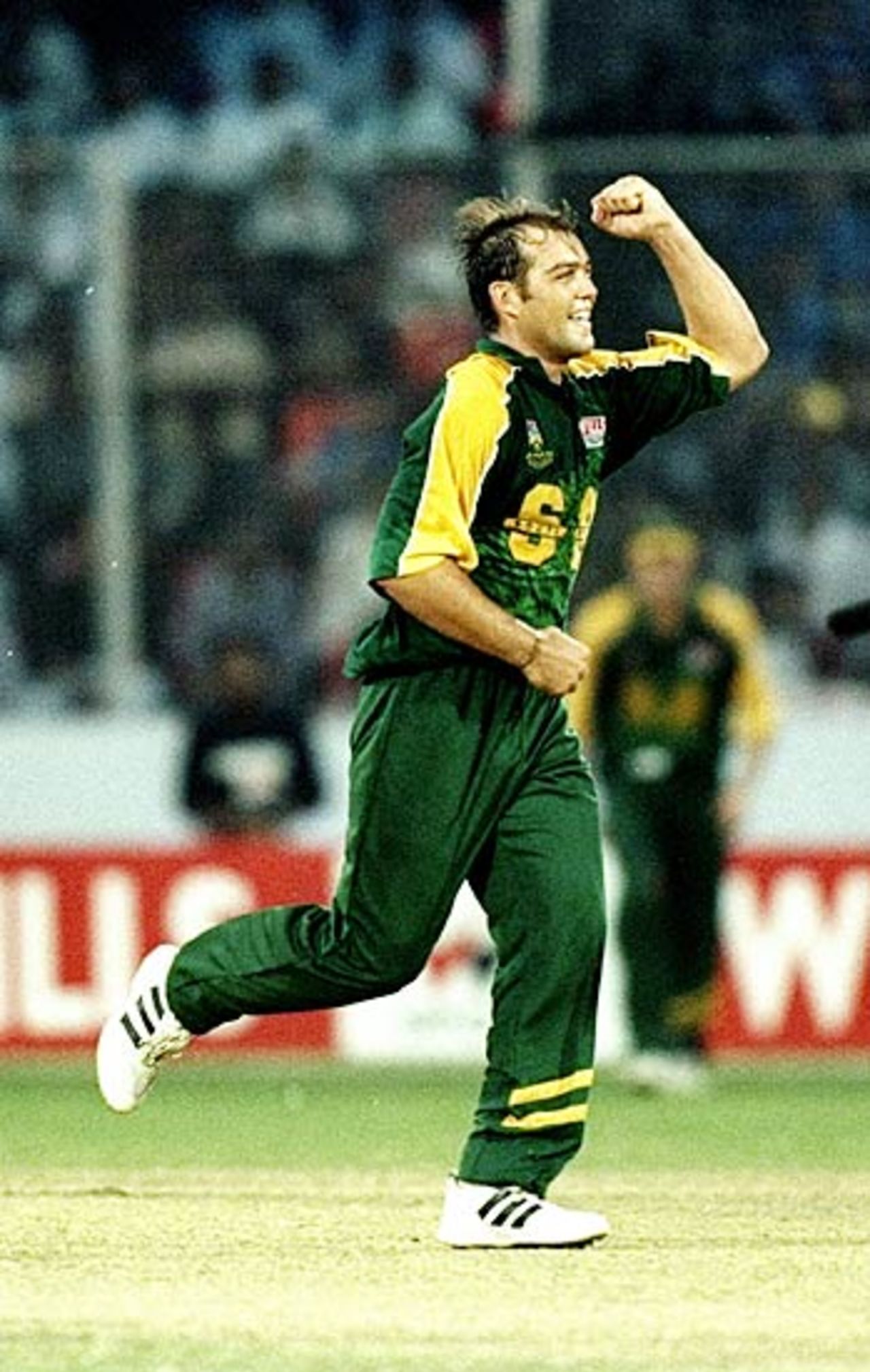 Jacques Kallis celebrates one of his five strikes, Final: South Africa v West Indies, Wills International Cup, Dhaka, November 1, 1998