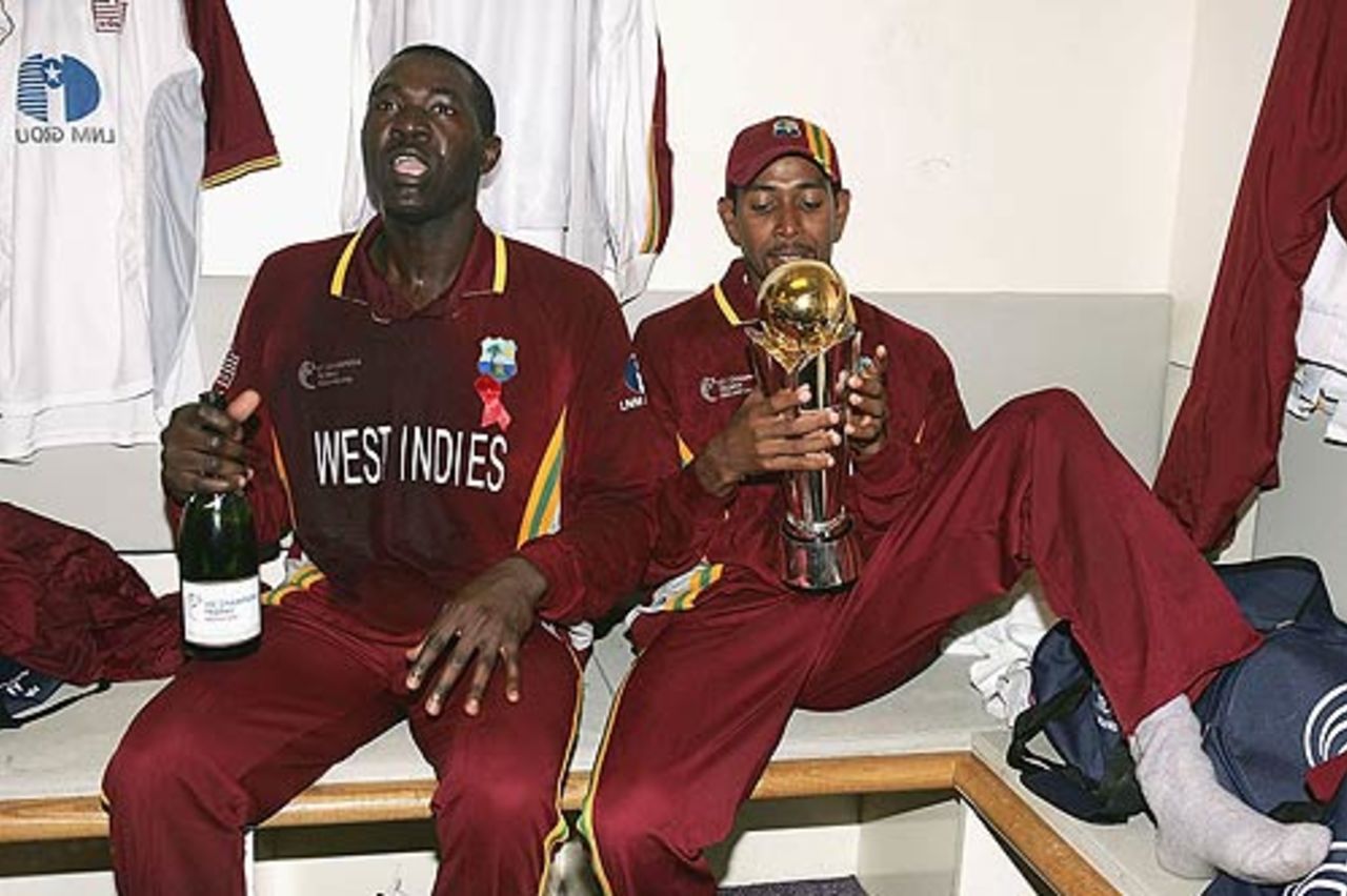 Ian Bradshaw and Courtney Browne bask in the glory of a Champions Trophy win, The Oval, September 25, 2004