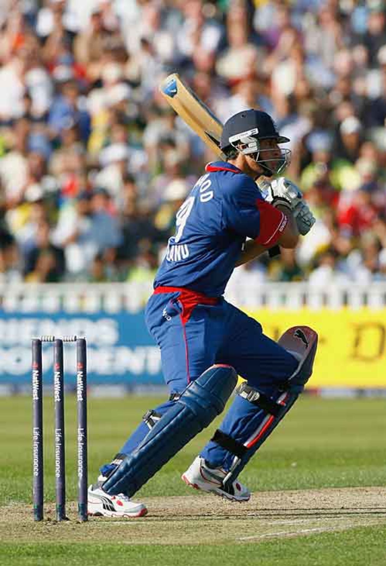 Sajid Mahmood forces the ball away during his unbeaten 22, England v Pakistan, 5th ODI, Edgbaston, September 10, 2006