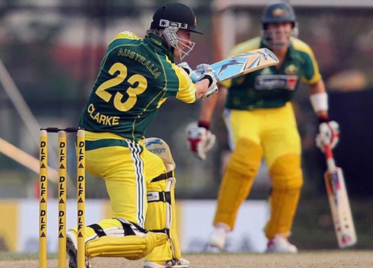 Michael Clarke drives through the off side, Australia v West Indies, 1st match, DLF Cup, Kuala Lumpur, September 12, 2006