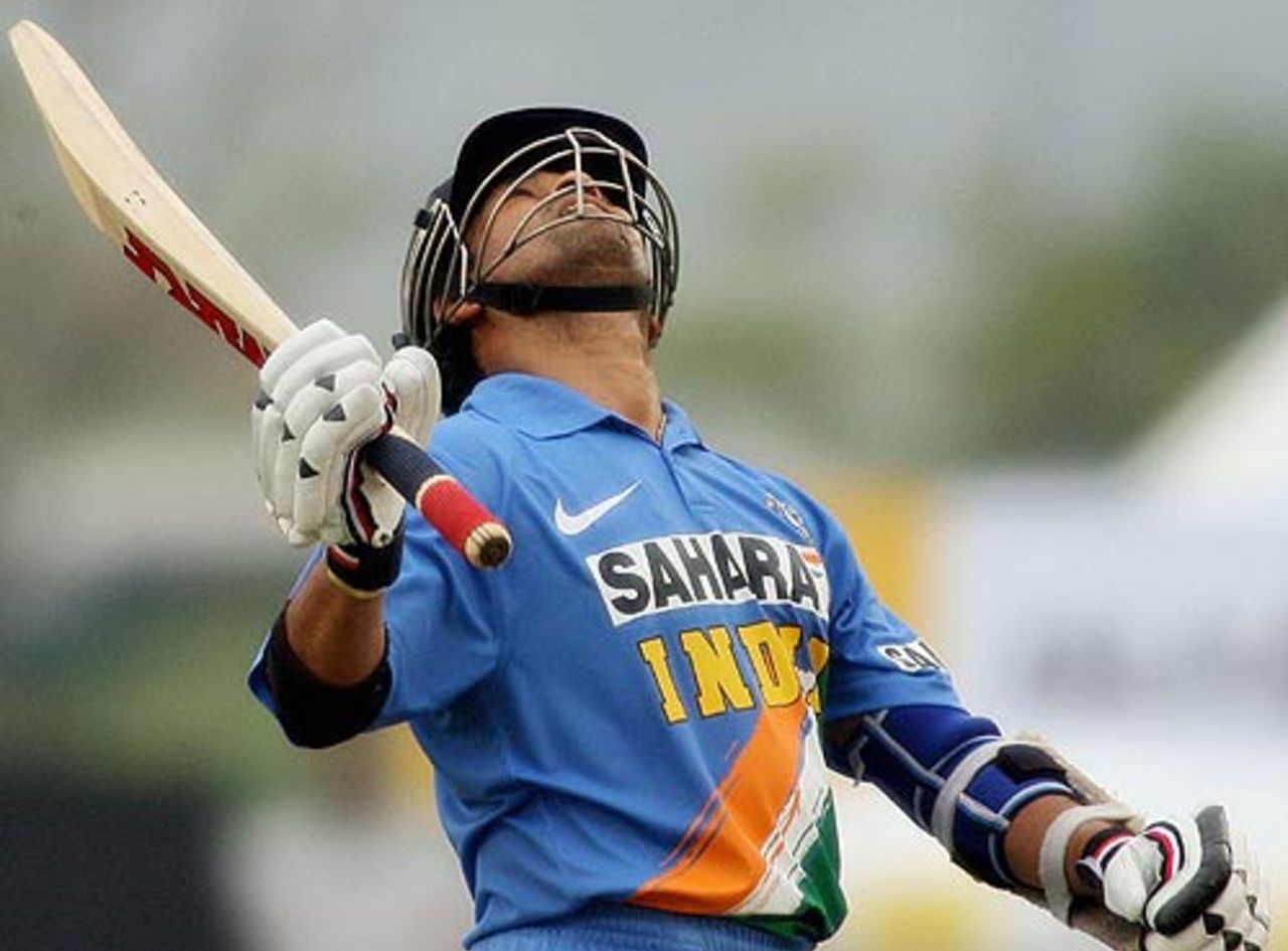 Sachin Tendulkar celebrates his hundred, India v West Indies, 2nd ODI, DLF Cup, Kuala Lumpur, September 14, 2006