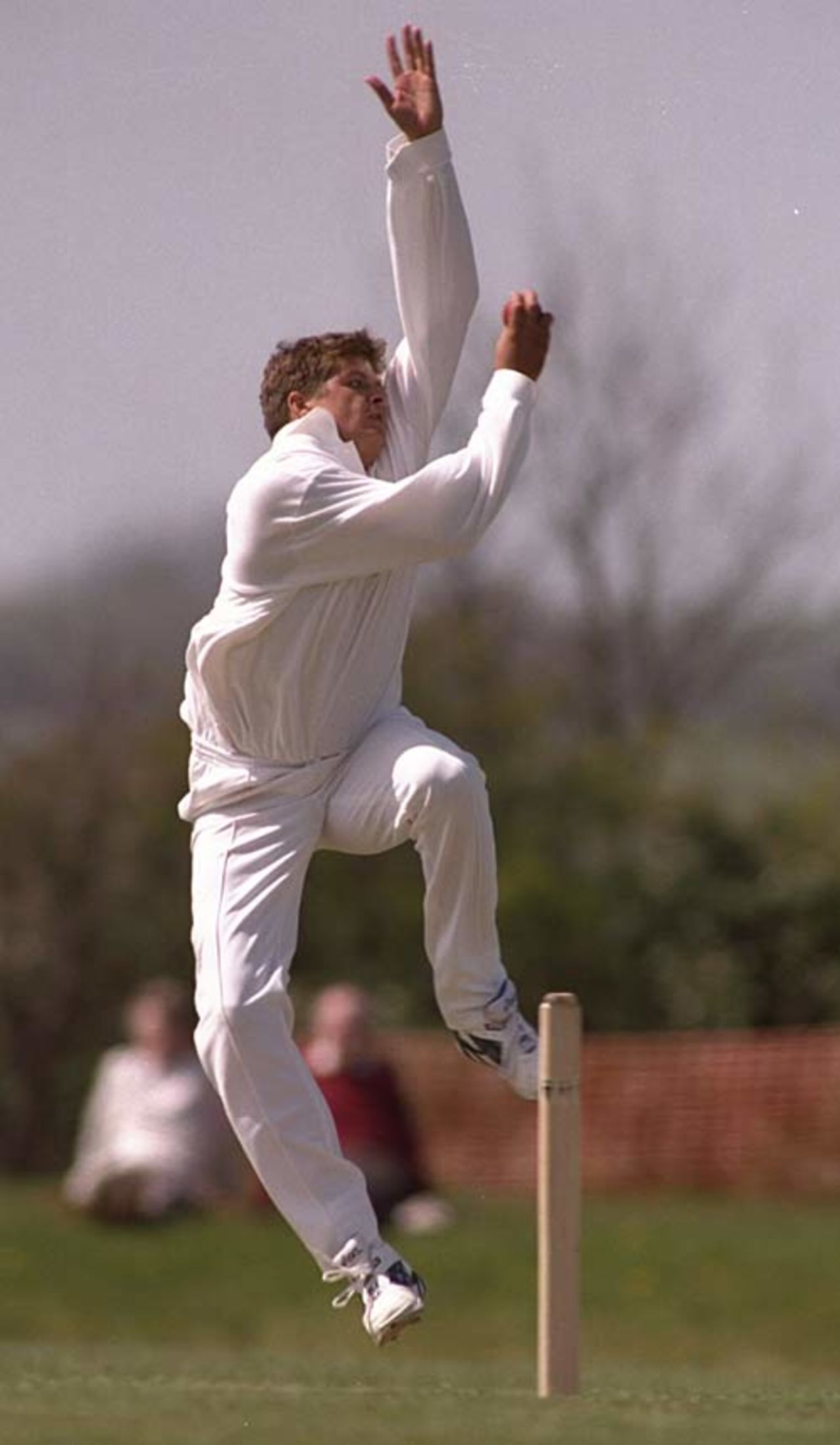 Chris Pringle bowling for Hitchin Cricket Club, New Zealand, April 26, 1995