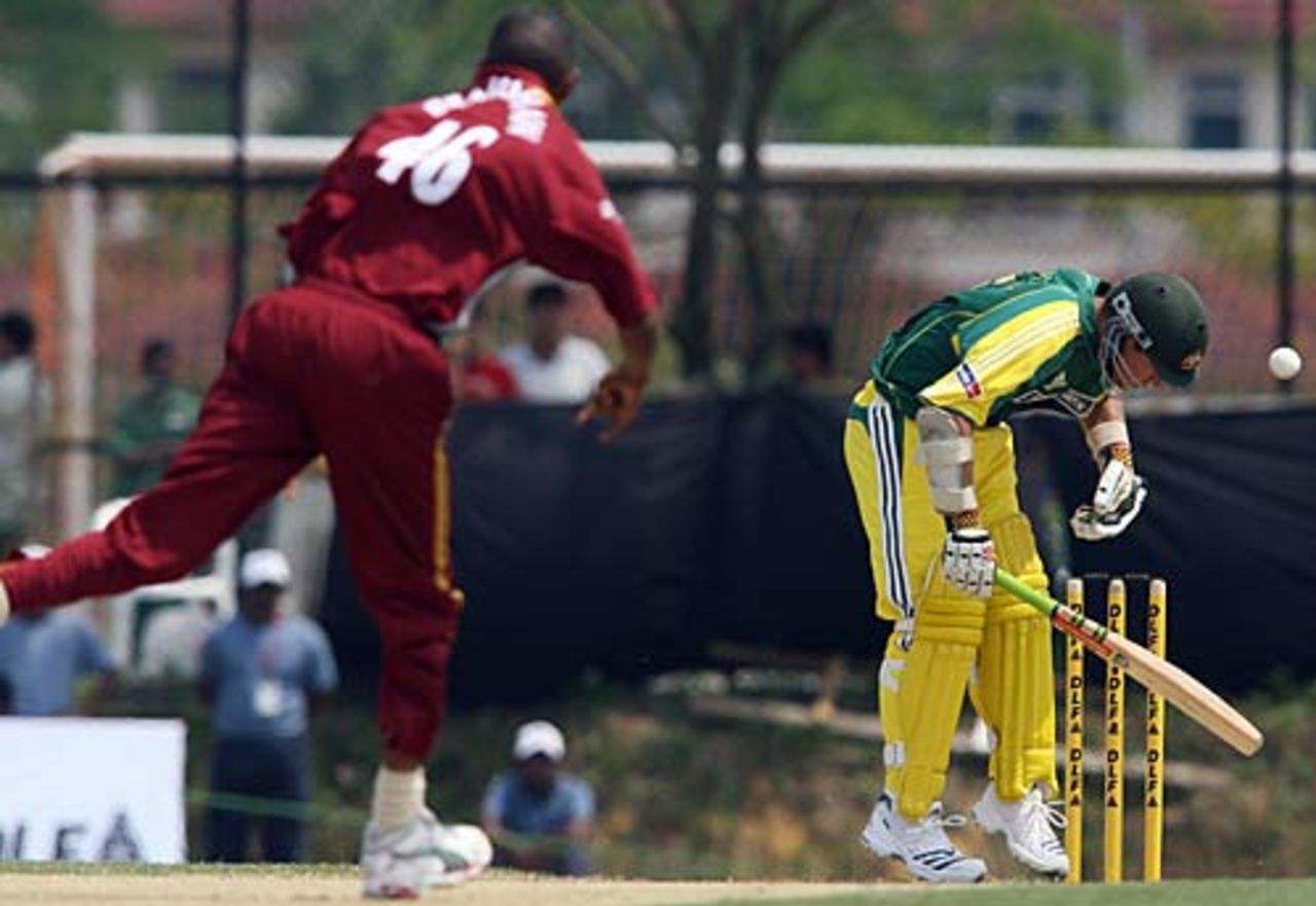 Phil Jaques is struck by Ian Bradshaw, Australia v West Indies, 1st match, DLF Cup, Kuala Lumpur, September 12, 2006