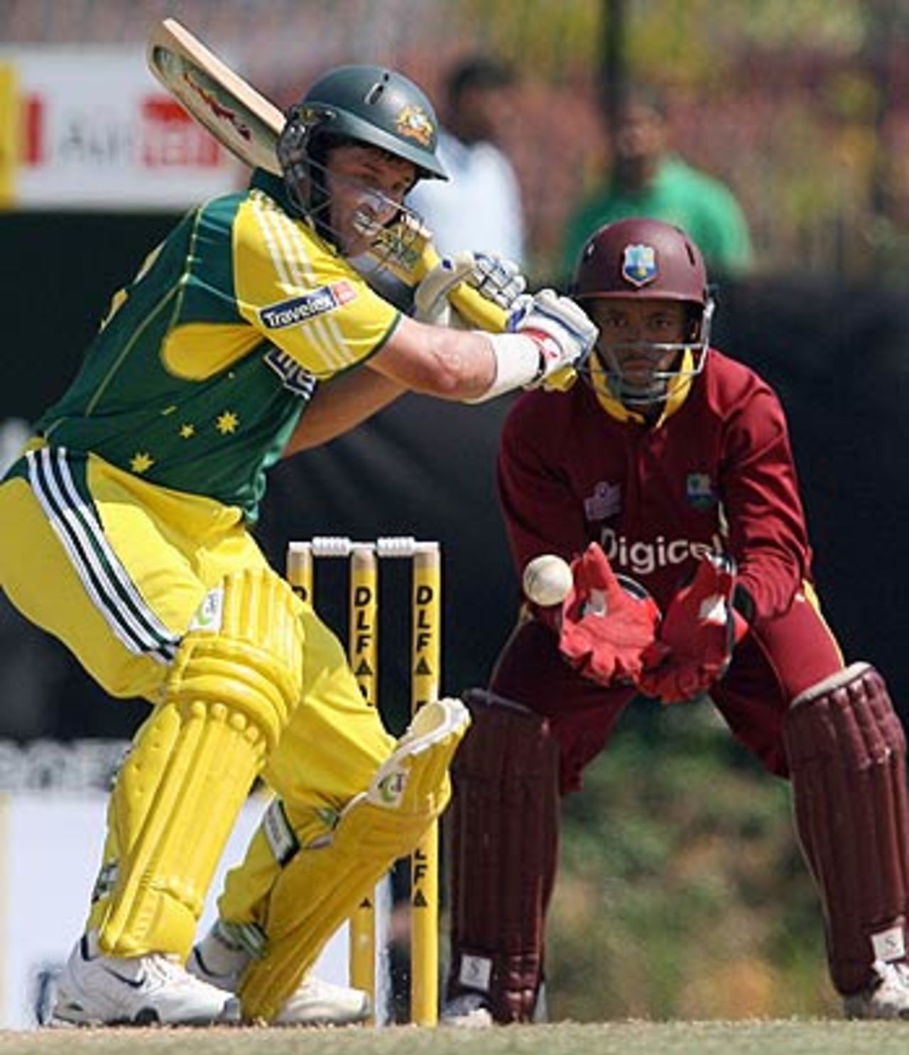 Michael Hussey gets ready to cut, Australia v West Indies, DLF Cup, 4th match, September 18, 2006