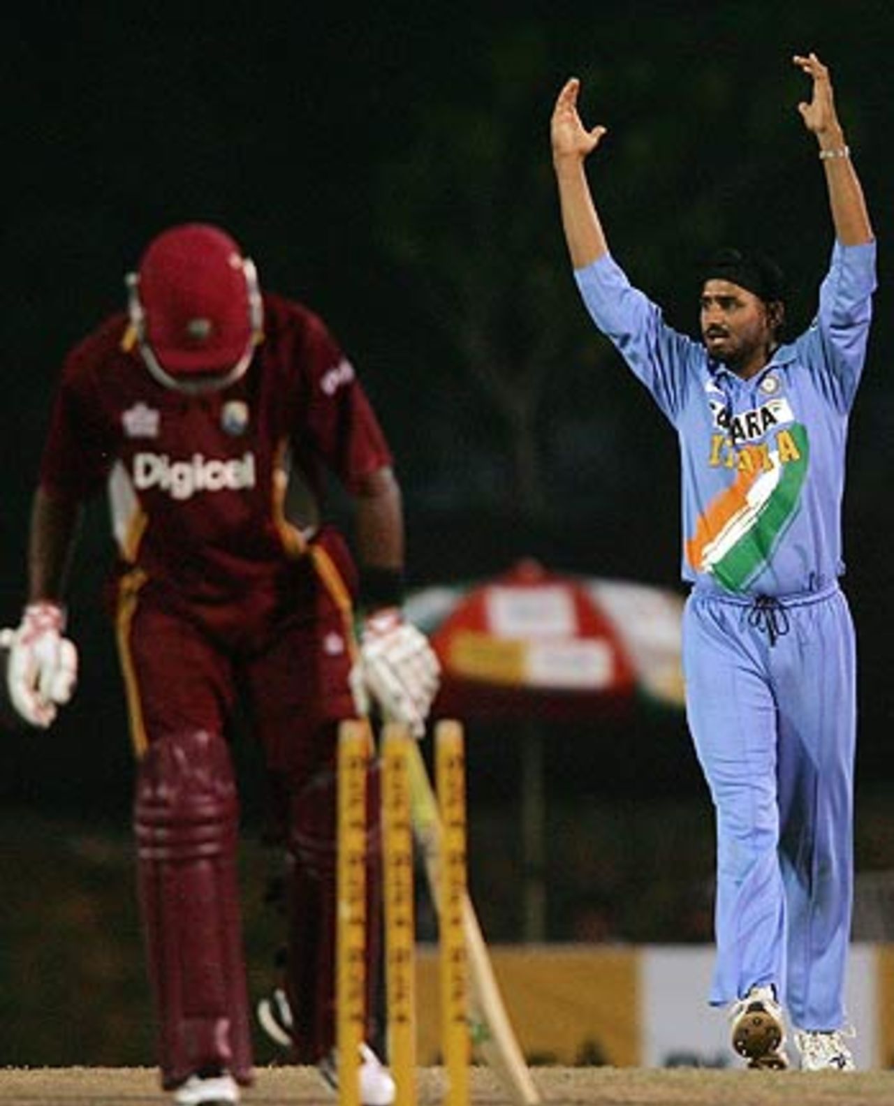 Harbhajan Singh appeals successfully for a stumping appeal against Dwayne Bravo, Kinrara Academy Oval, Kuala Lumpur, September 20, 2006