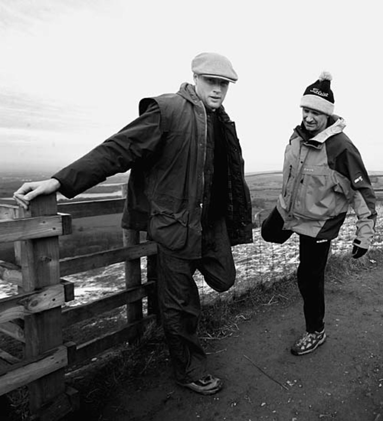 Andrew Flintoff and Dave Roberts step up the training on the Lancashire Moors, March 5, 2005