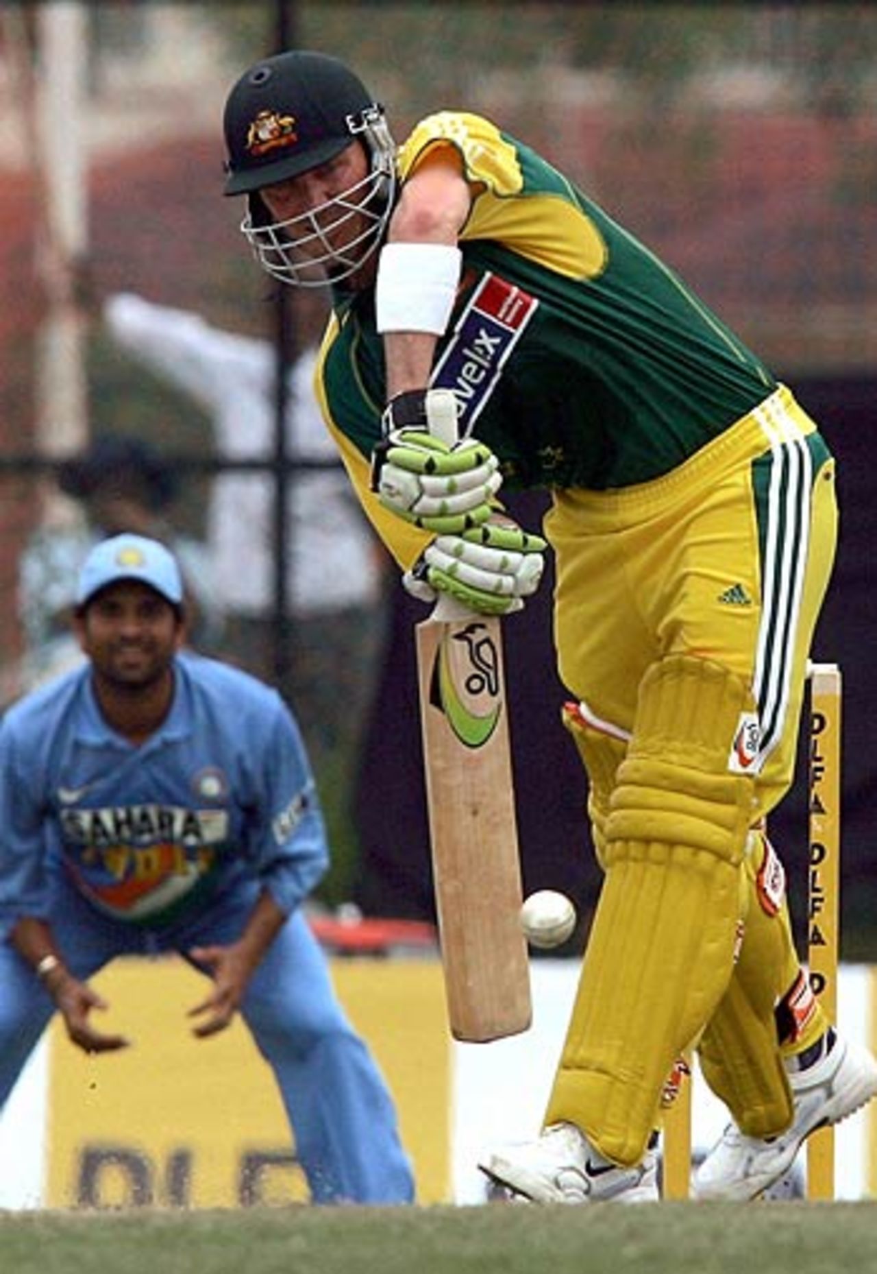 Damien Martyn drives during his innings of 19, India v Australia, DLF Cup, 6th match, Kinrara Academy Oval, September 22, 2006