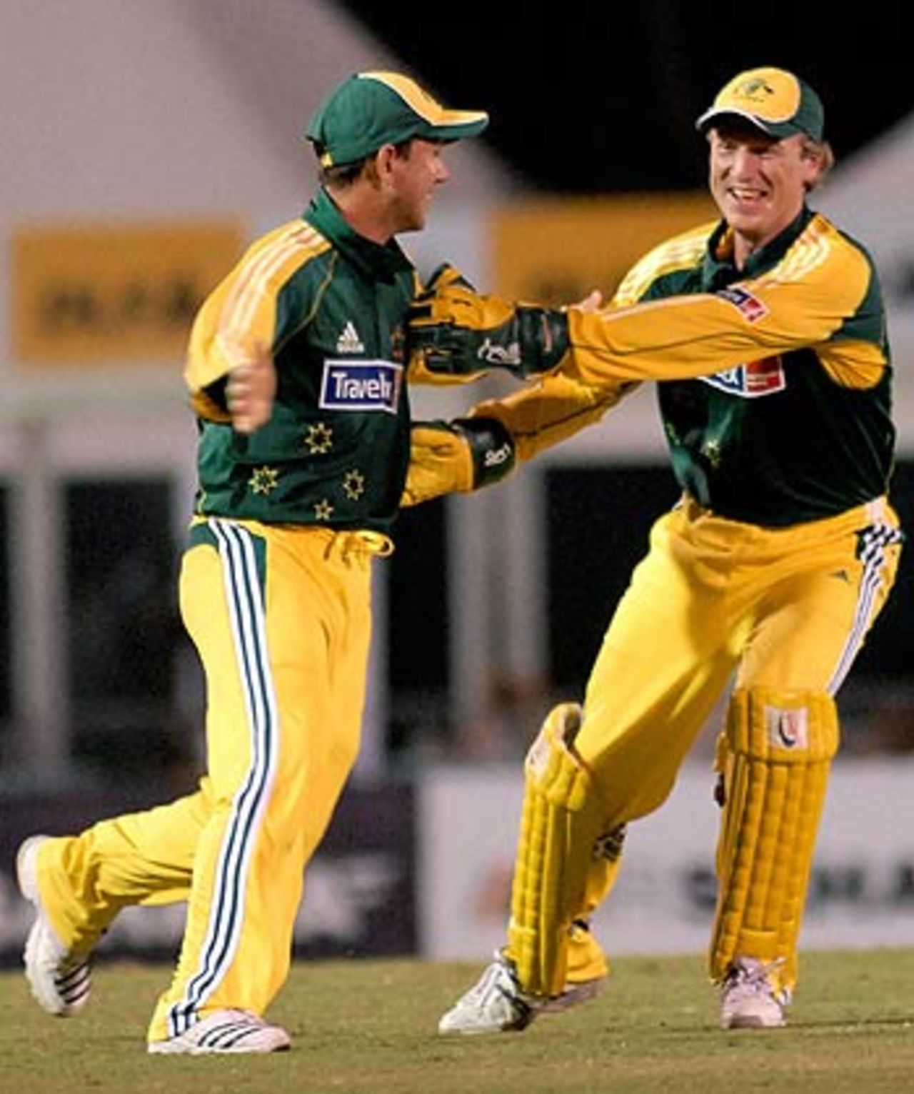 Ricky Ponting and Brad Haddin celebrate the win, India v Australia, DLF Cup, 6th match, Kinrara Academy Oval, September 22, 2006