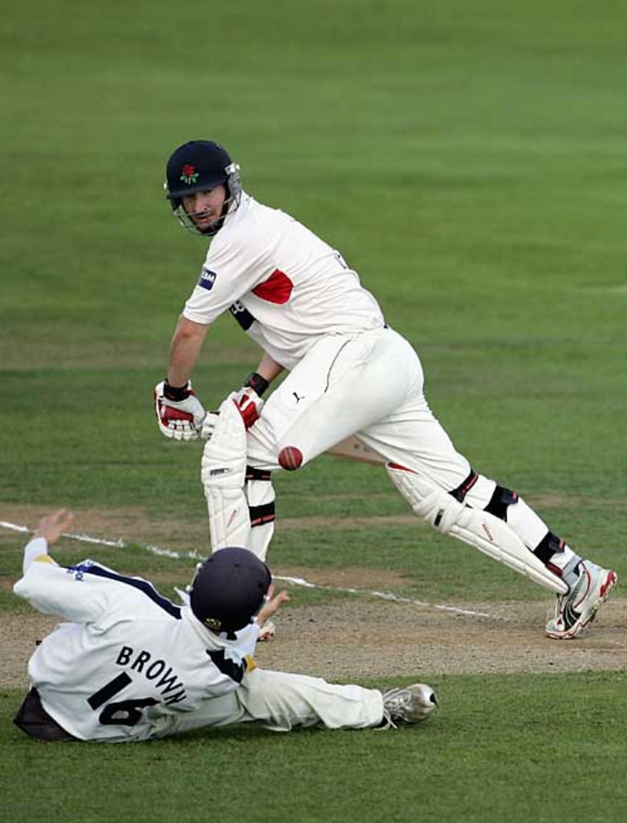 Michael Brown just fails to catch Mal Loye, Hampshire v Lancashire, The Rose Bowl, September 23, 2006