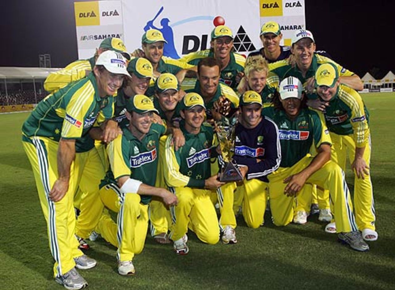 The victorious Australians pose with the DLF Cup, Australia v West Indies, DLF Cup final, September 24, 2006
