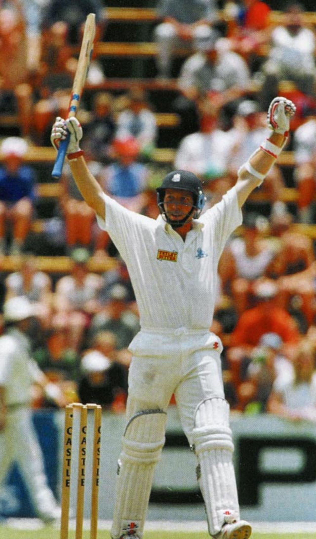 Mike Atherton reaches his hundred on his way to 185*, South Africa v England, Johannesburg, December 4, 1995