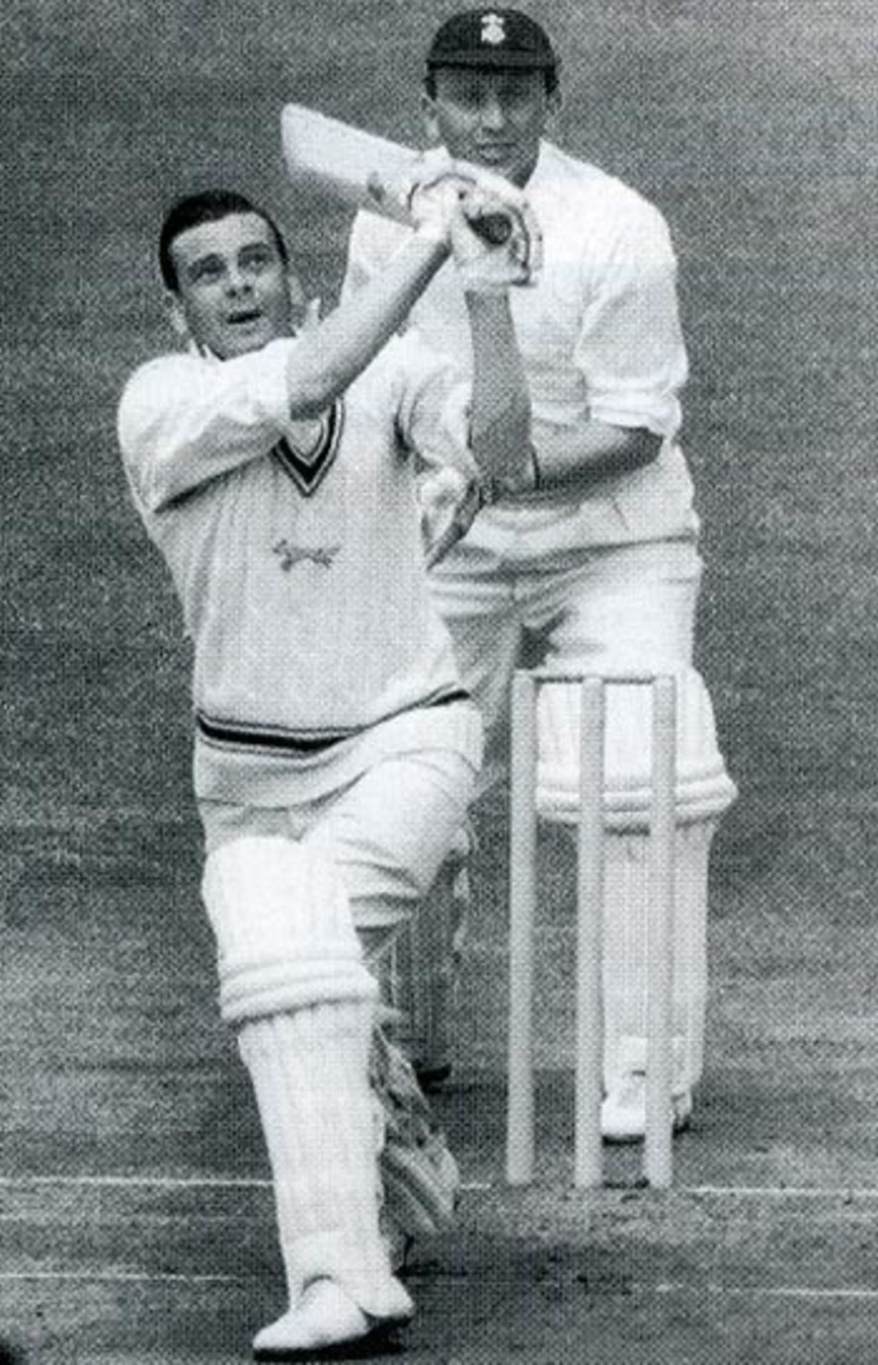 Dickie Bird on the attack for Leicestershire in 1964
