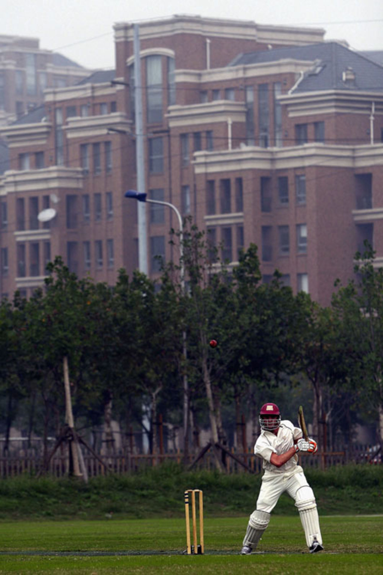 An MCC batsman in action against United Beijing XI, Beijing Jiaotong University, October 1, 2006