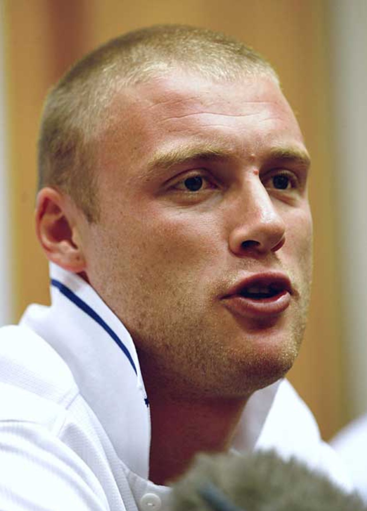 Andrew Flintoff speaks to the media before leaving for the Champions Trophy, London, October 6, 2006