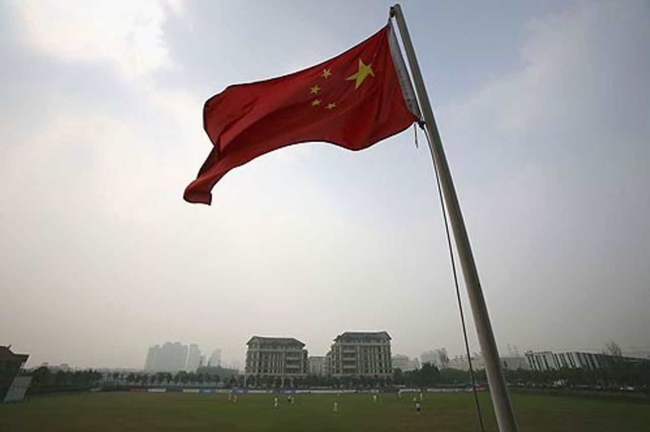 A Chinese flag flies during a match between Marlyebone Cricket Club (MCC) and Shanghai Cricket Club on October 5, 2006 