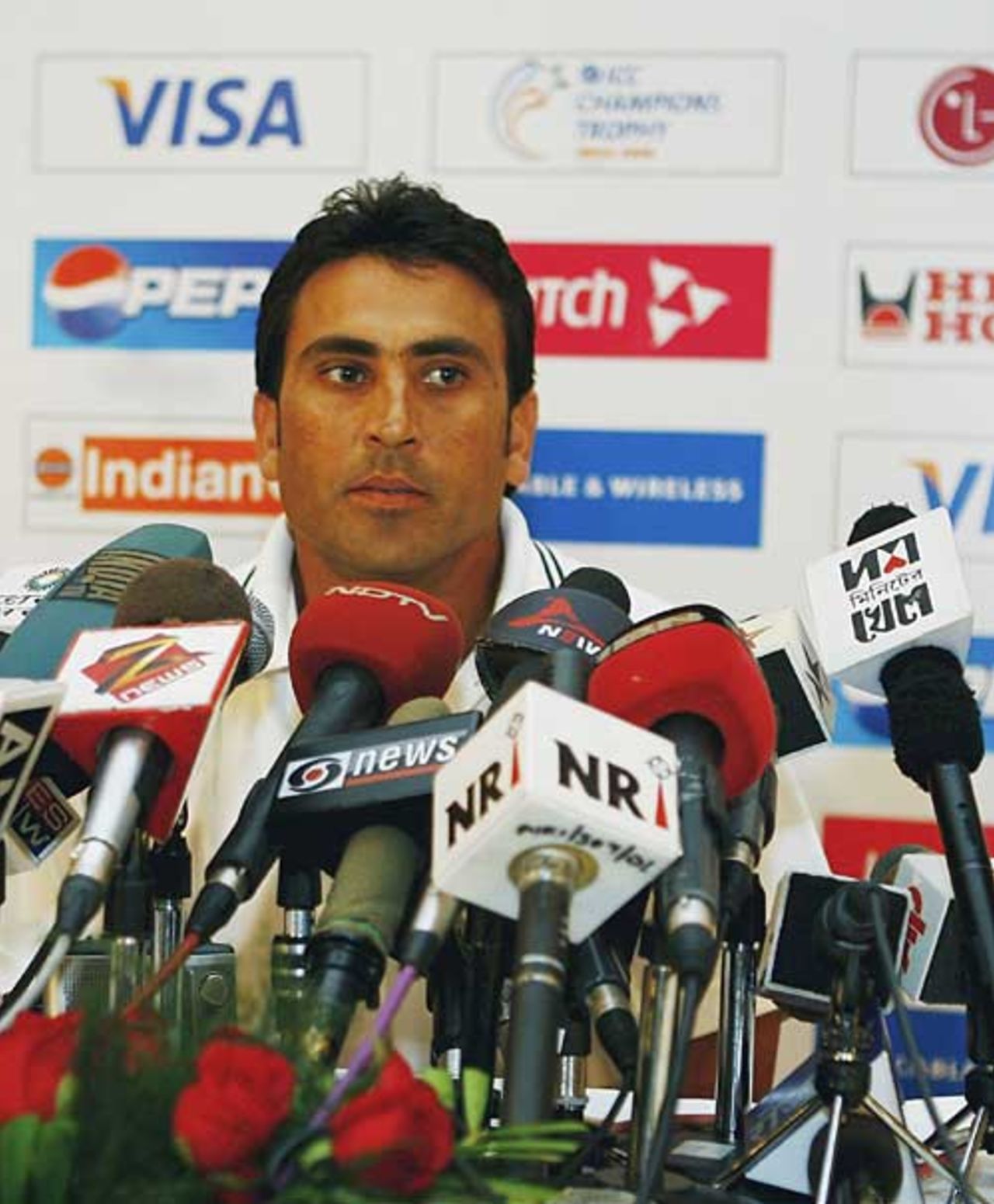 After three days of twists and turns Younis Khan speaks to the press after arriving for the Champions Trophy, New Delhi, October 7, 2006