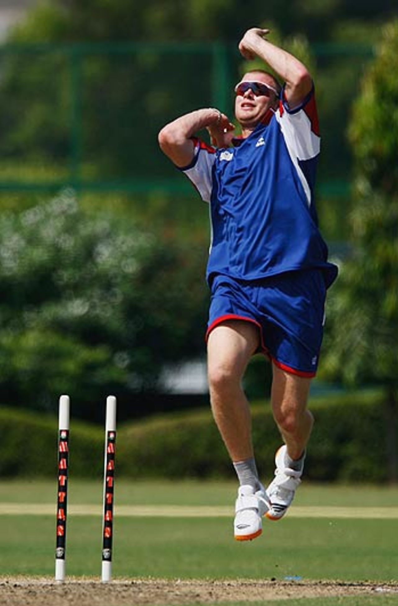 Andrew Flintoff bowls during a net session, New Delhi, Champions Trophy, October 9, 2006